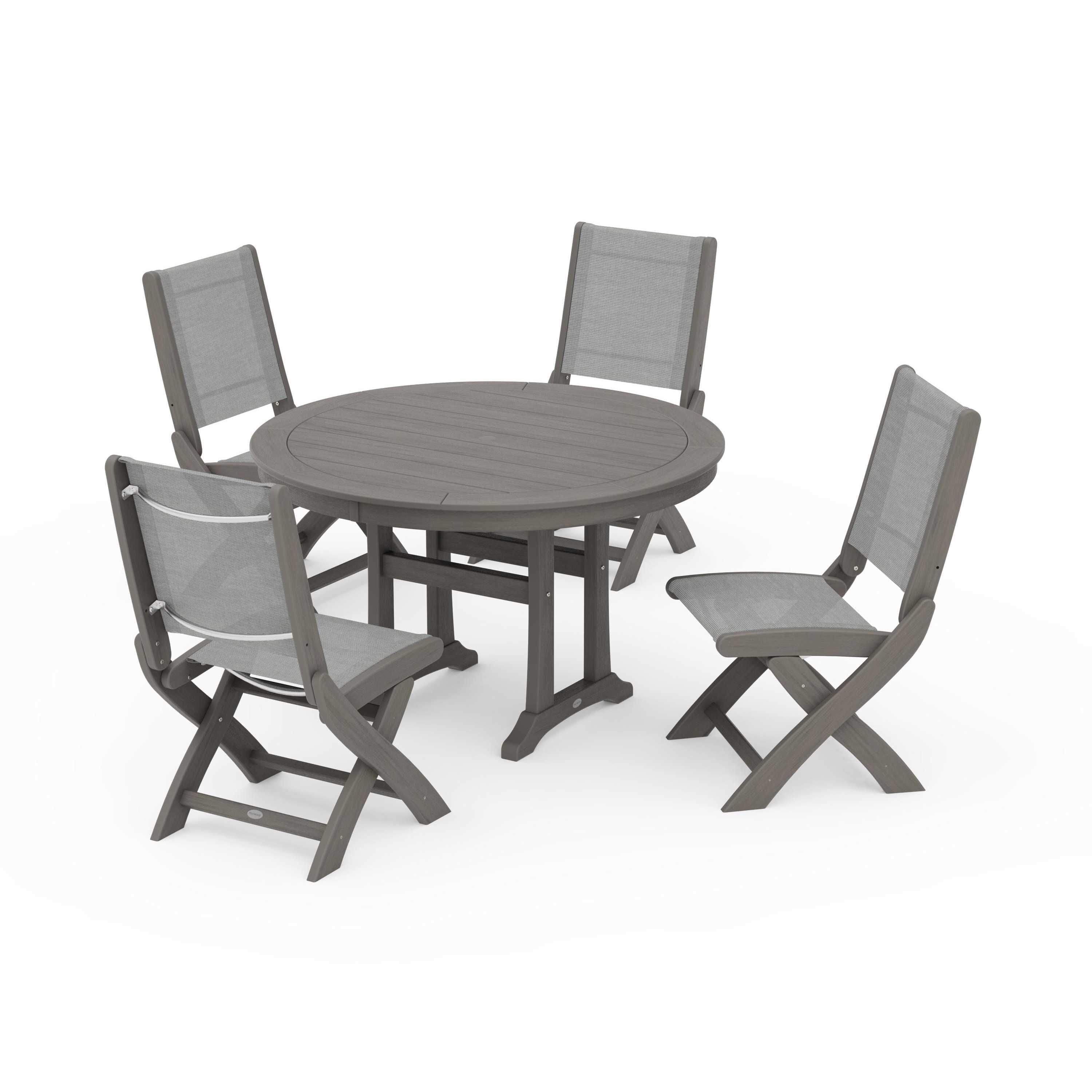 Coastal Folding Side Chair 5-Piece Round Dining Set With Trestle Legs - Image 135