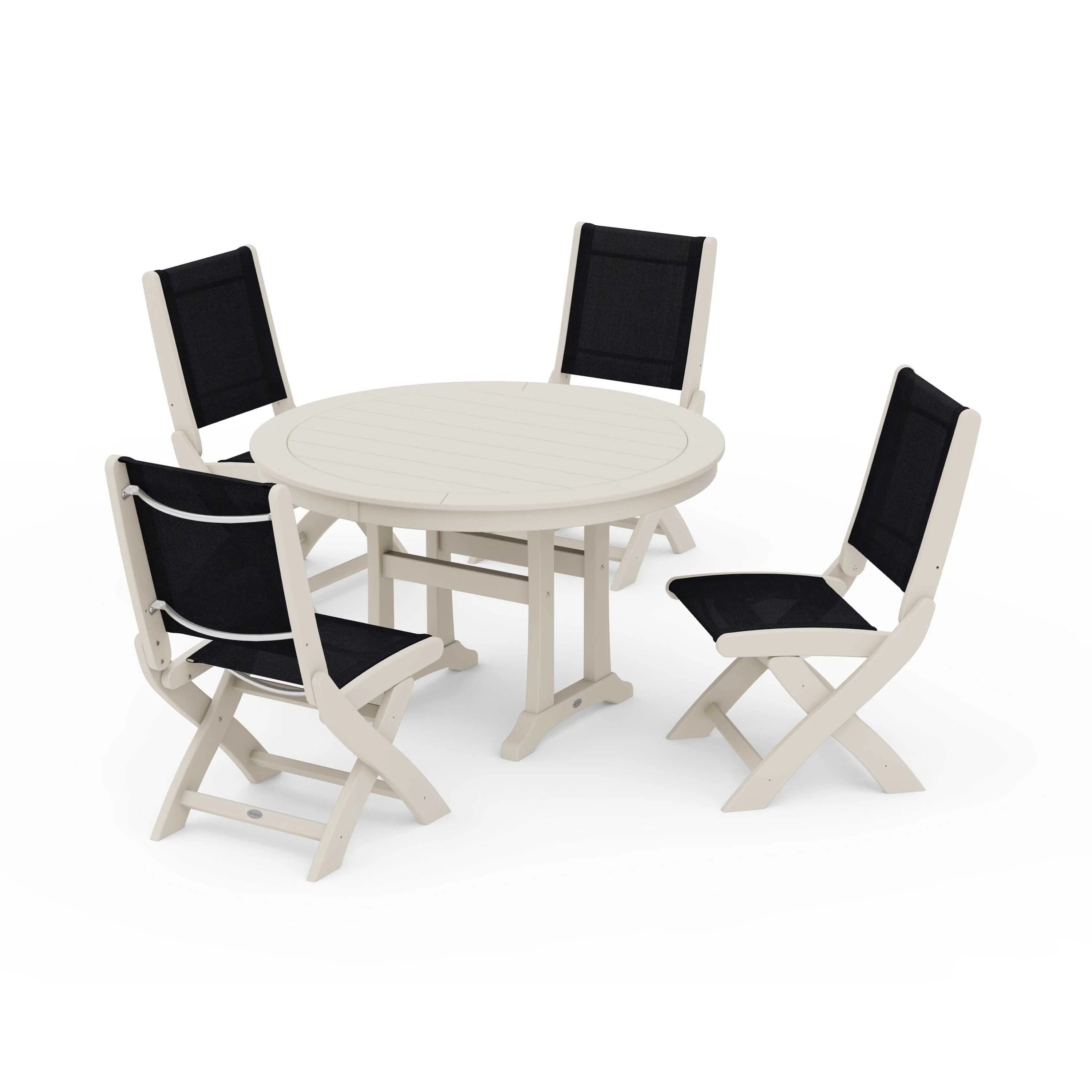 Coastal Folding Side Chair 5-Piece Round Dining Set With Trestle Legs - Image 136