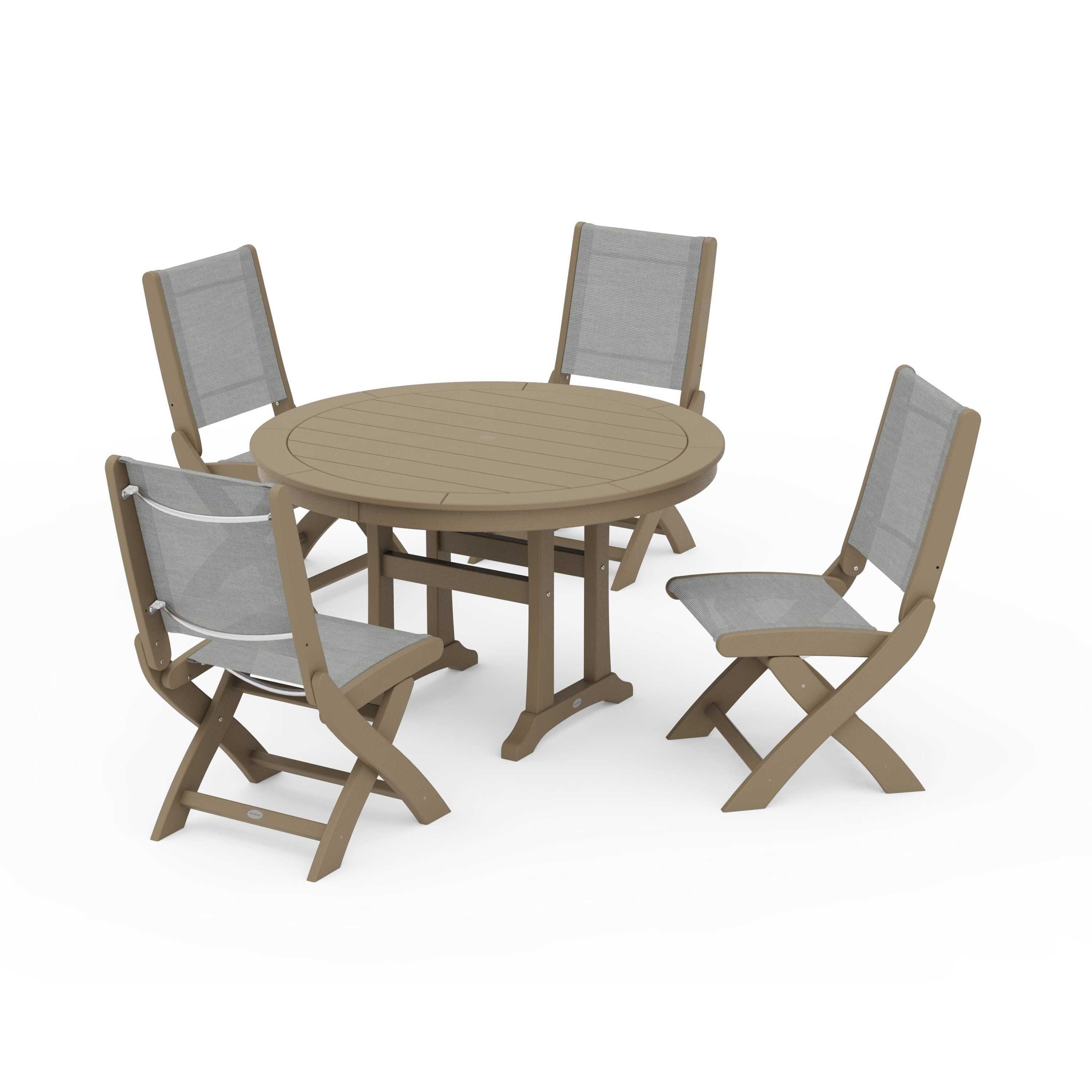 Coastal Folding Side Chair 5-Piece Round Dining Set With Trestle Legs - Image 137