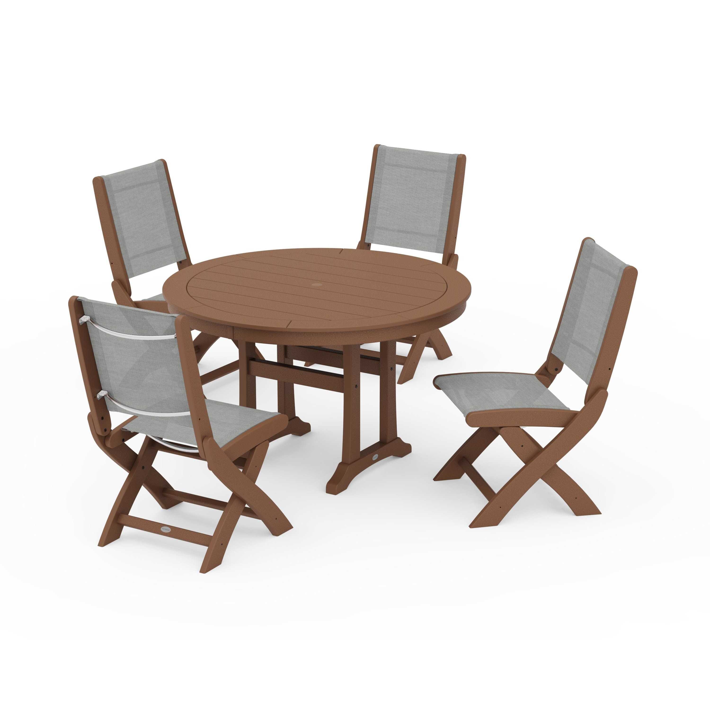 Coastal Folding Side Chair 5-Piece Round Dining Set With Trestle Legs - Image 138