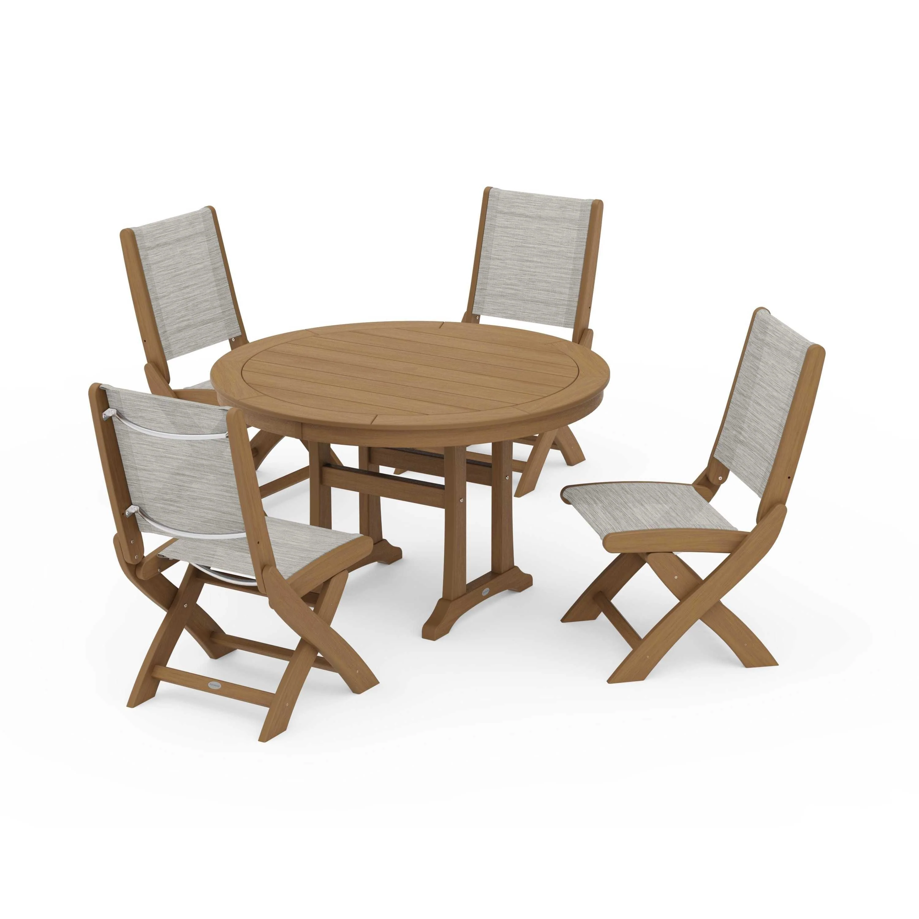 Coastal Folding Side Chair 5-Piece Round Dining Set With Trestle Legs - Image 139