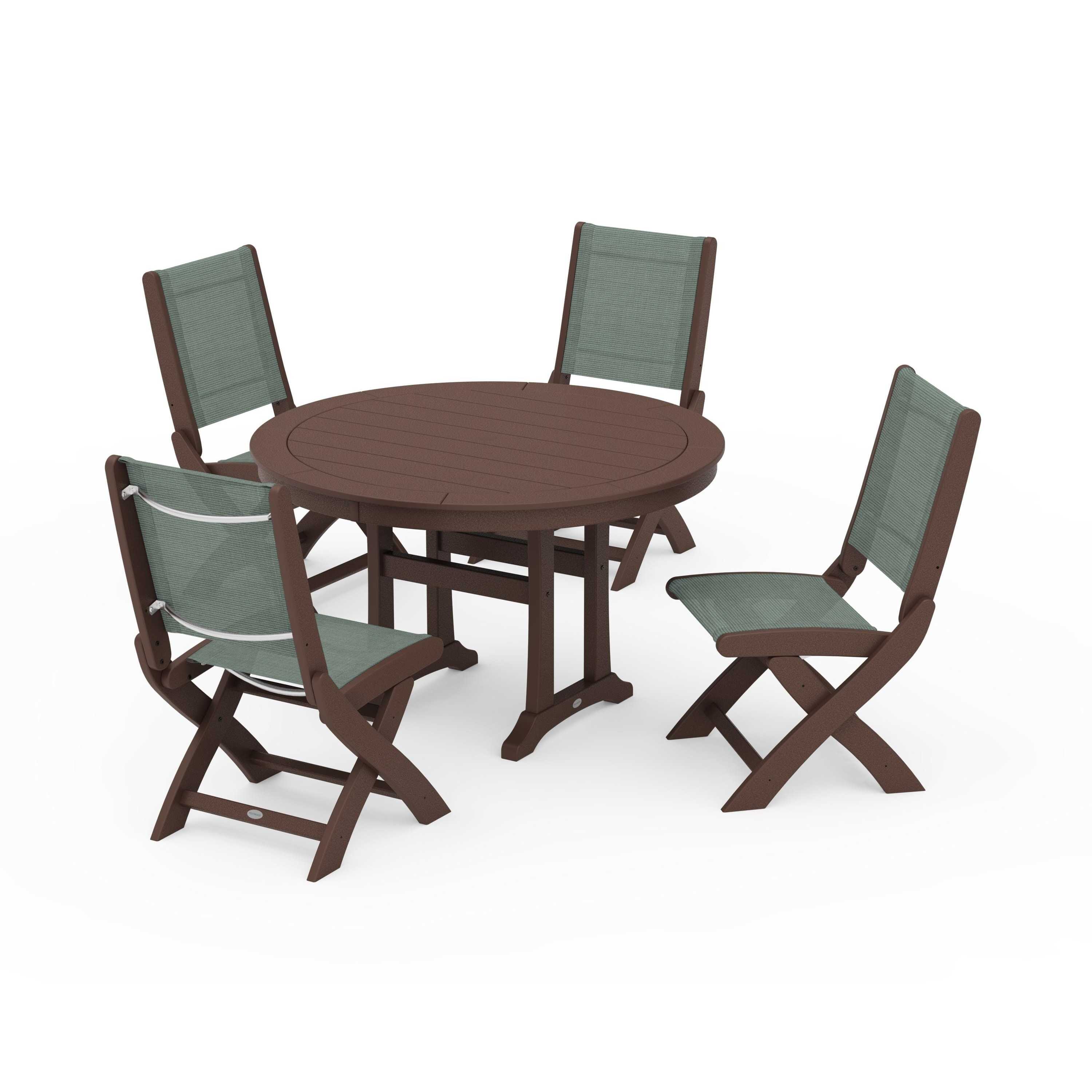 Coastal Folding Side Chair 5-Piece Round Dining Set With Trestle Legs - Image 14