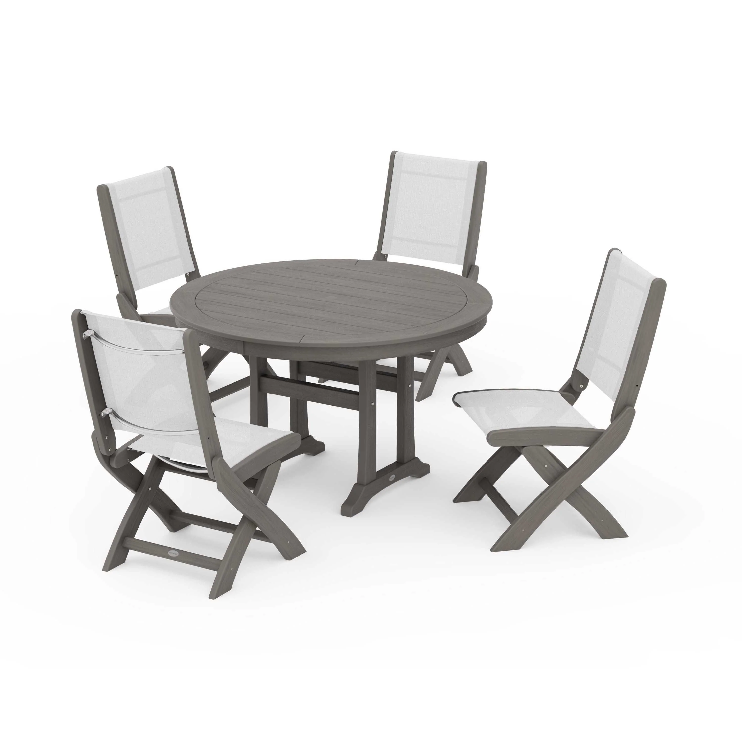Coastal Folding Side Chair 5-Piece Round Dining Set With Trestle Legs - Image 140