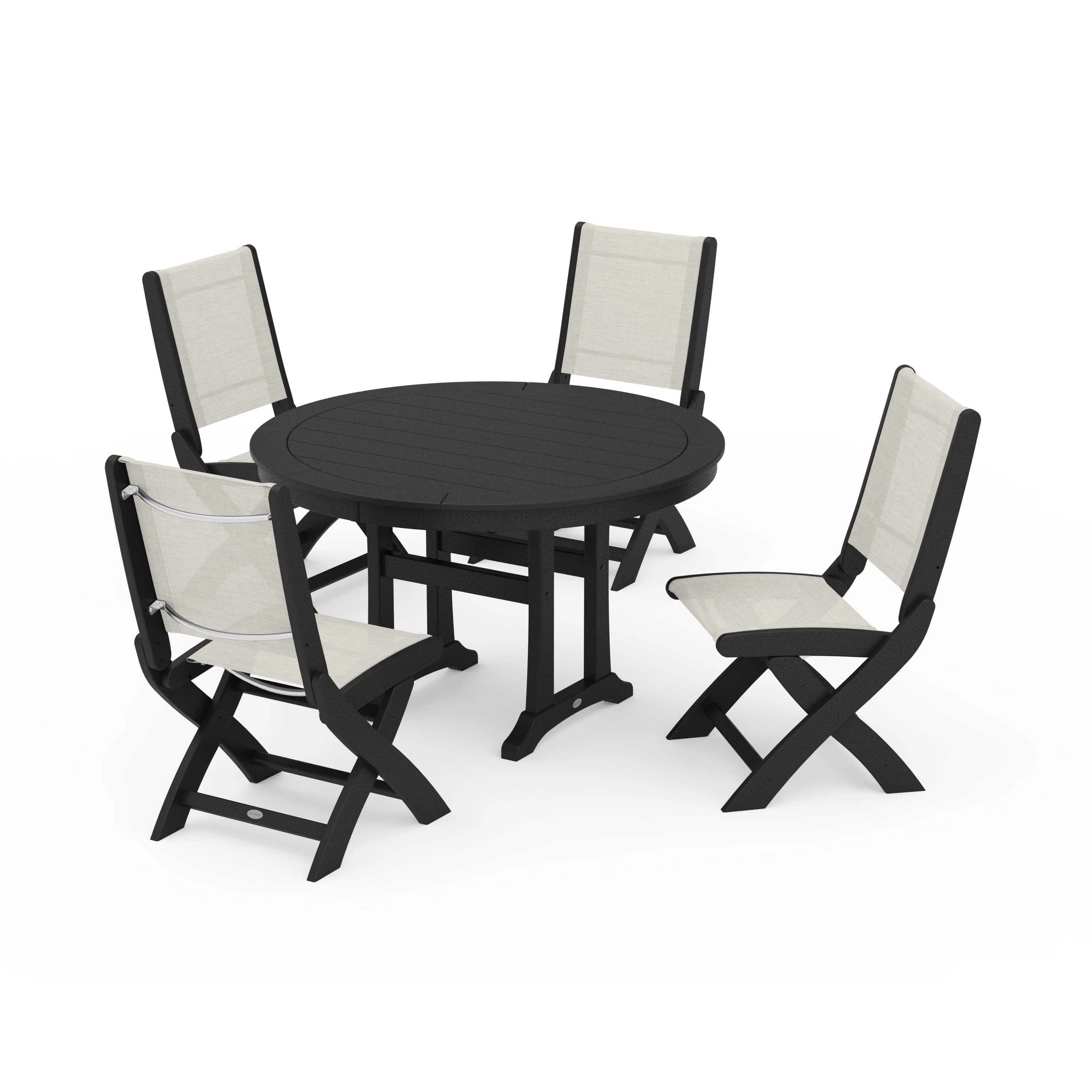 Coastal Folding Side Chair 5-Piece Round Dining Set With Trestle Legs - Image 141