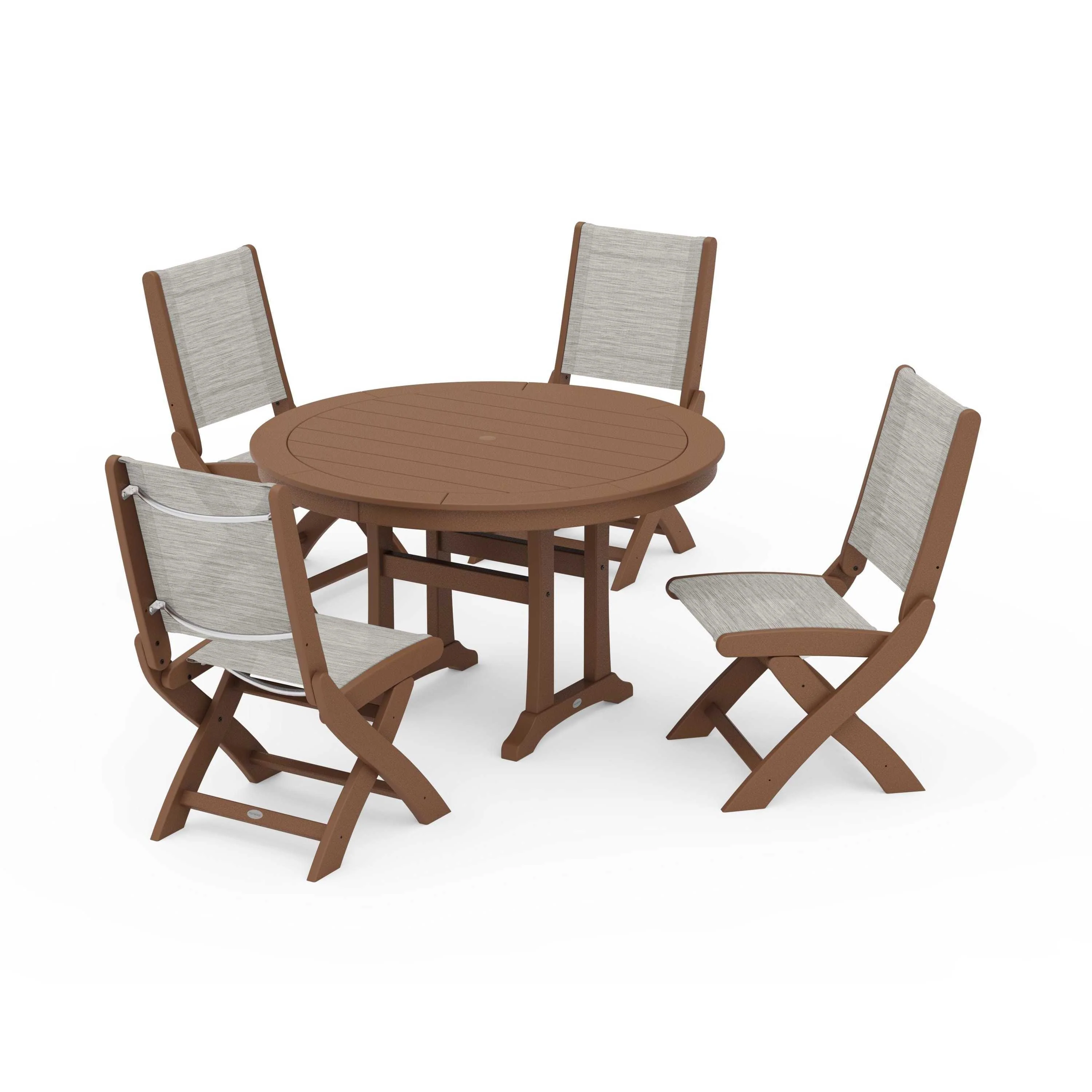 Coastal Folding Side Chair 5-Piece Round Dining Set With Trestle Legs - Image 145
