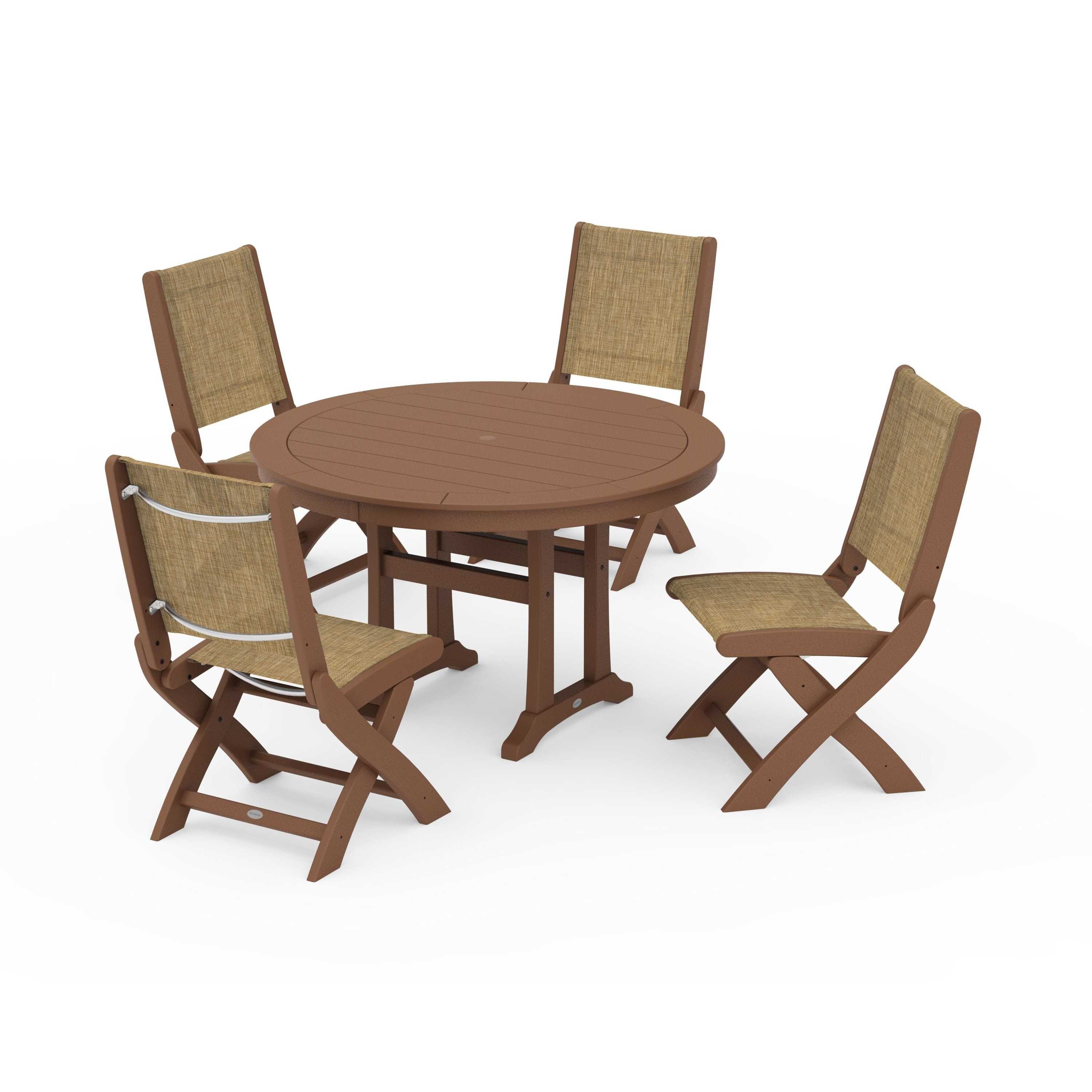 Coastal Folding Side Chair 5-Piece Round Dining Set With Trestle Legs - Image 15