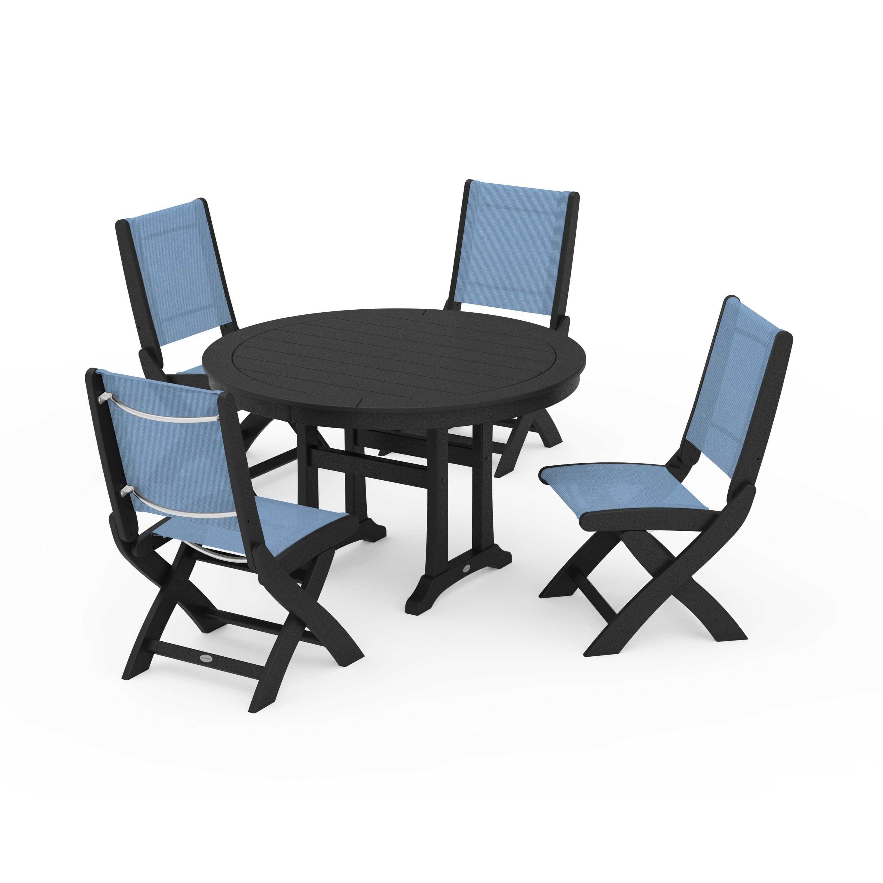 Coastal Folding Side Chair 5-Piece Round Dining Set With Trestle Legs - Image 16