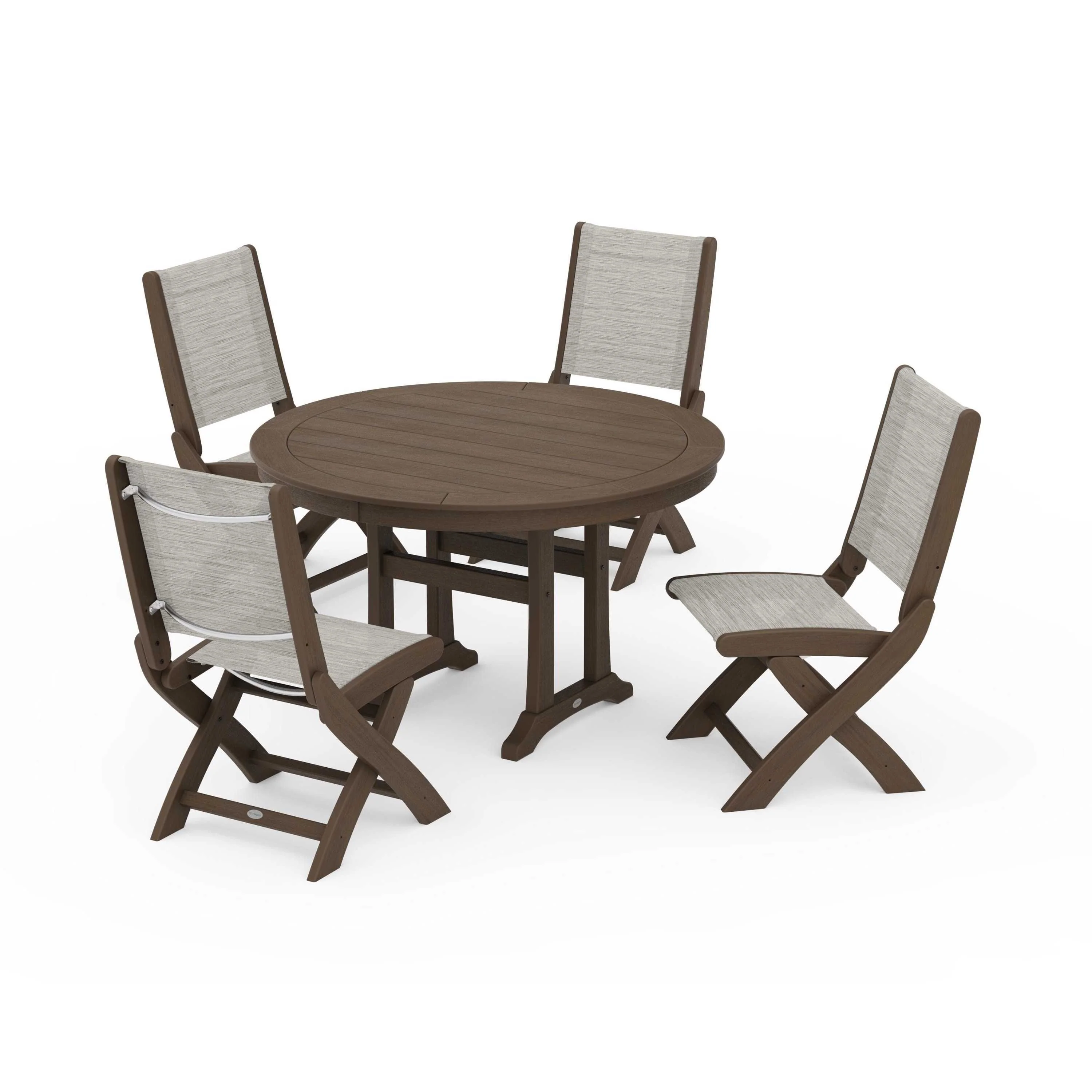 Coastal Folding Side Chair 5-Piece Round Dining Set With Trestle Legs - Image 17