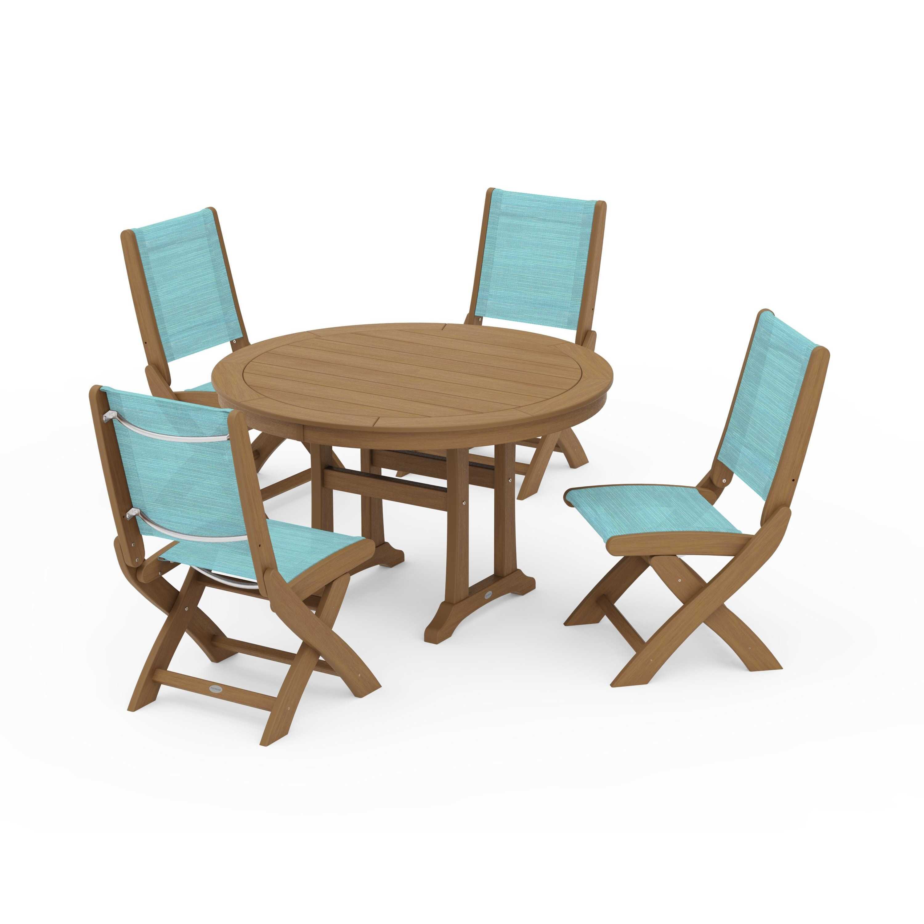 Coastal Folding Side Chair 5-Piece Round Dining Set With Trestle Legs - Image 18