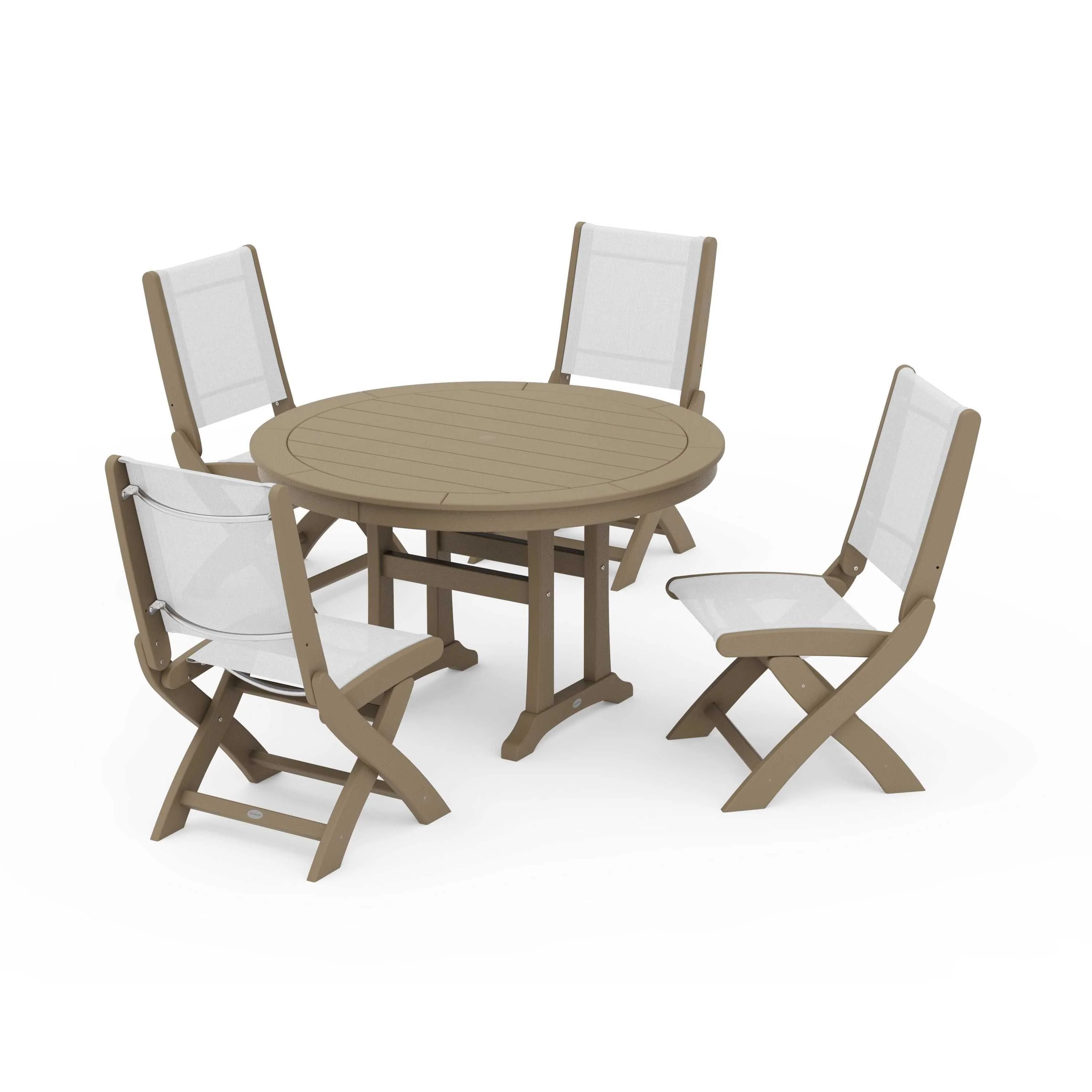 Coastal Folding Side Chair 5-Piece Round Dining Set With Trestle Legs - Image 19