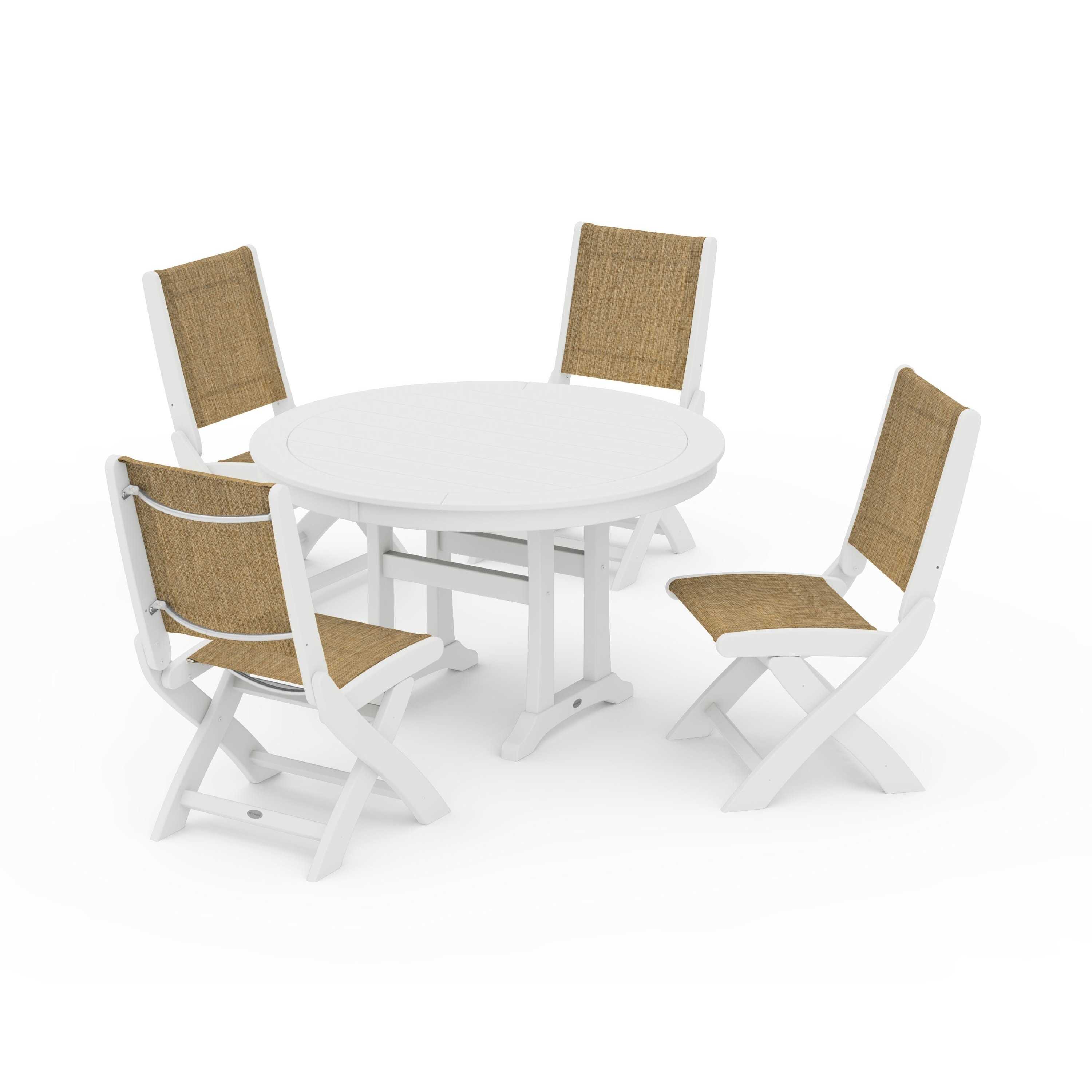 Coastal Folding Side Chair 5-Piece Round Dining Set With Trestle Legs - Image 20
