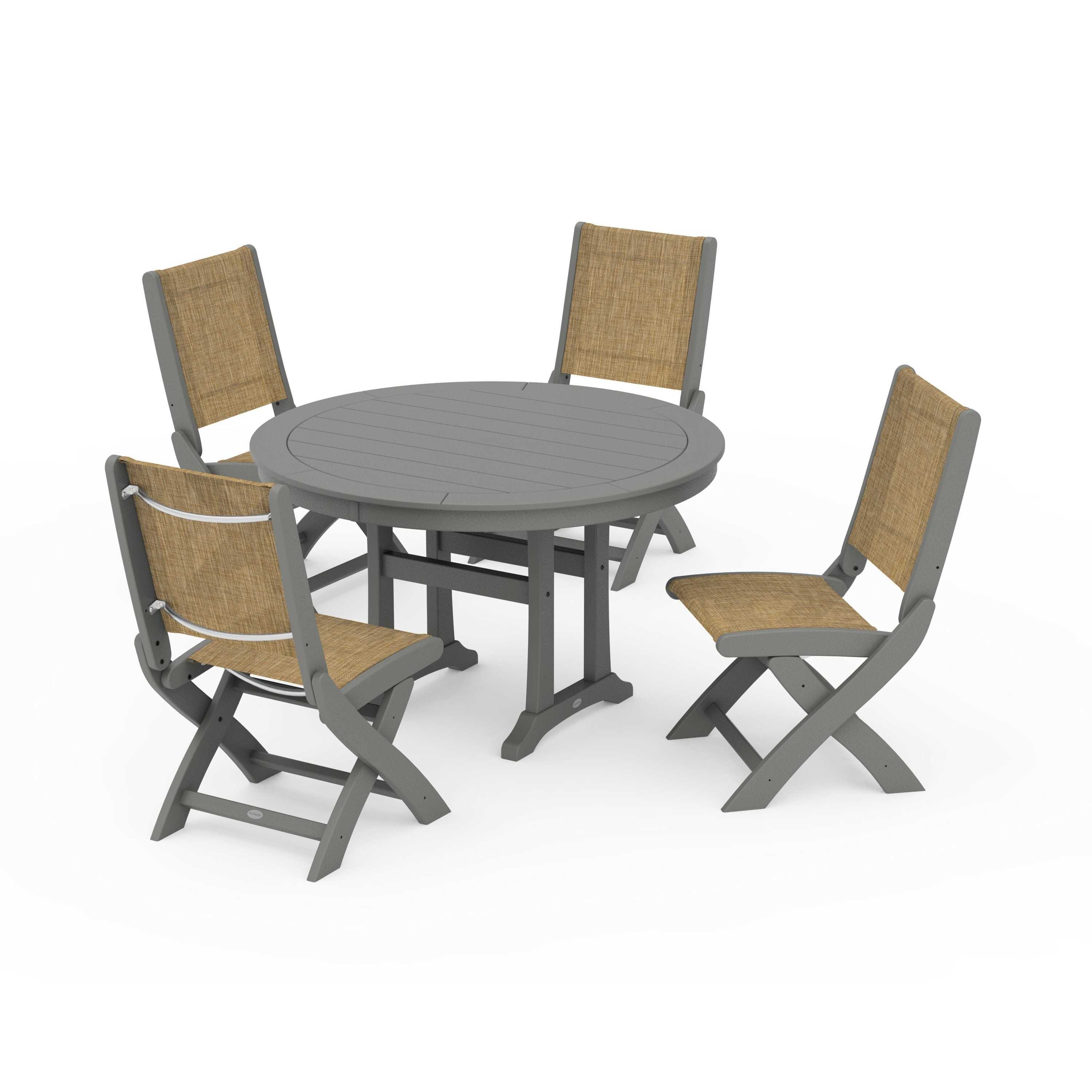 Coastal Folding Side Chair 5-Piece Round Dining Set With Trestle Legs - Image 22