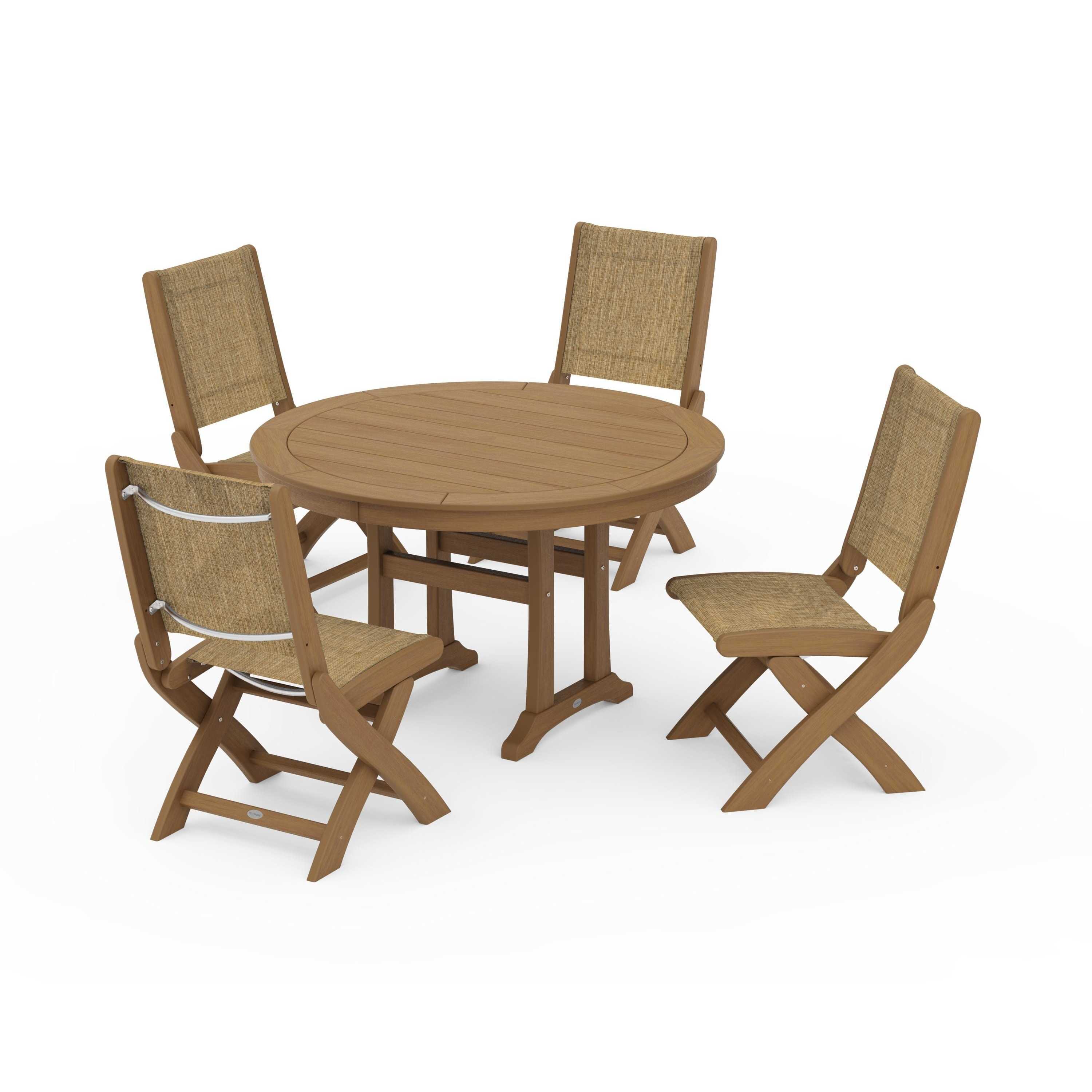 Coastal Folding Side Chair 5-Piece Round Dining Set With Trestle Legs - Image 23