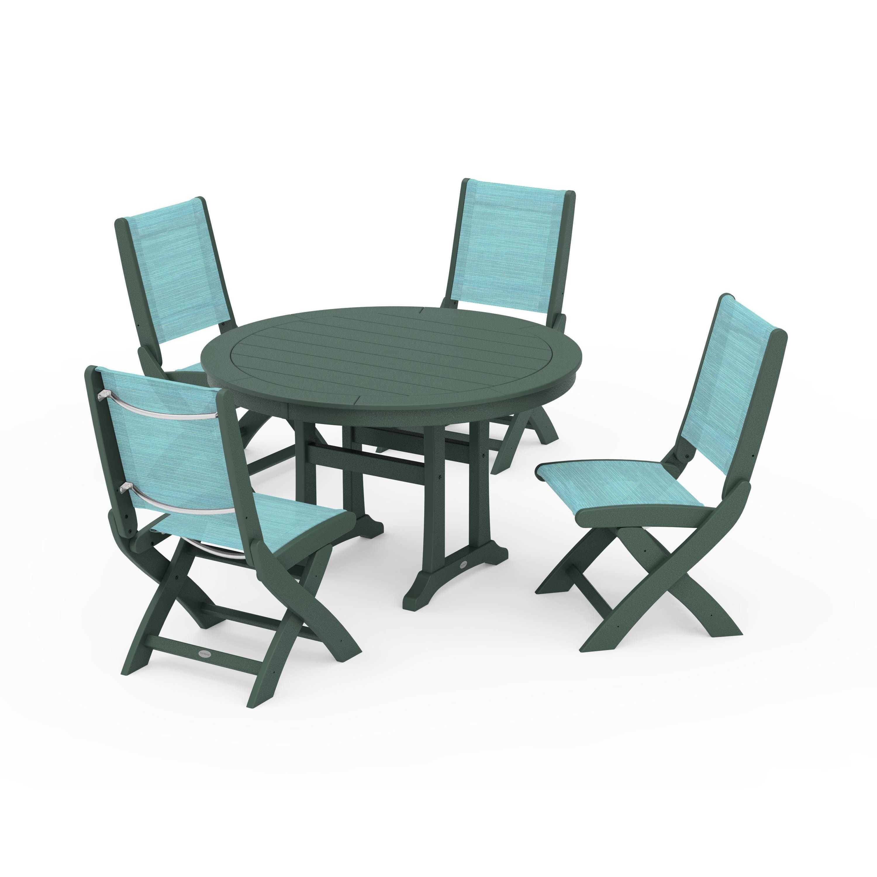 Coastal Folding Side Chair 5-Piece Round Dining Set With Trestle Legs - Image 24