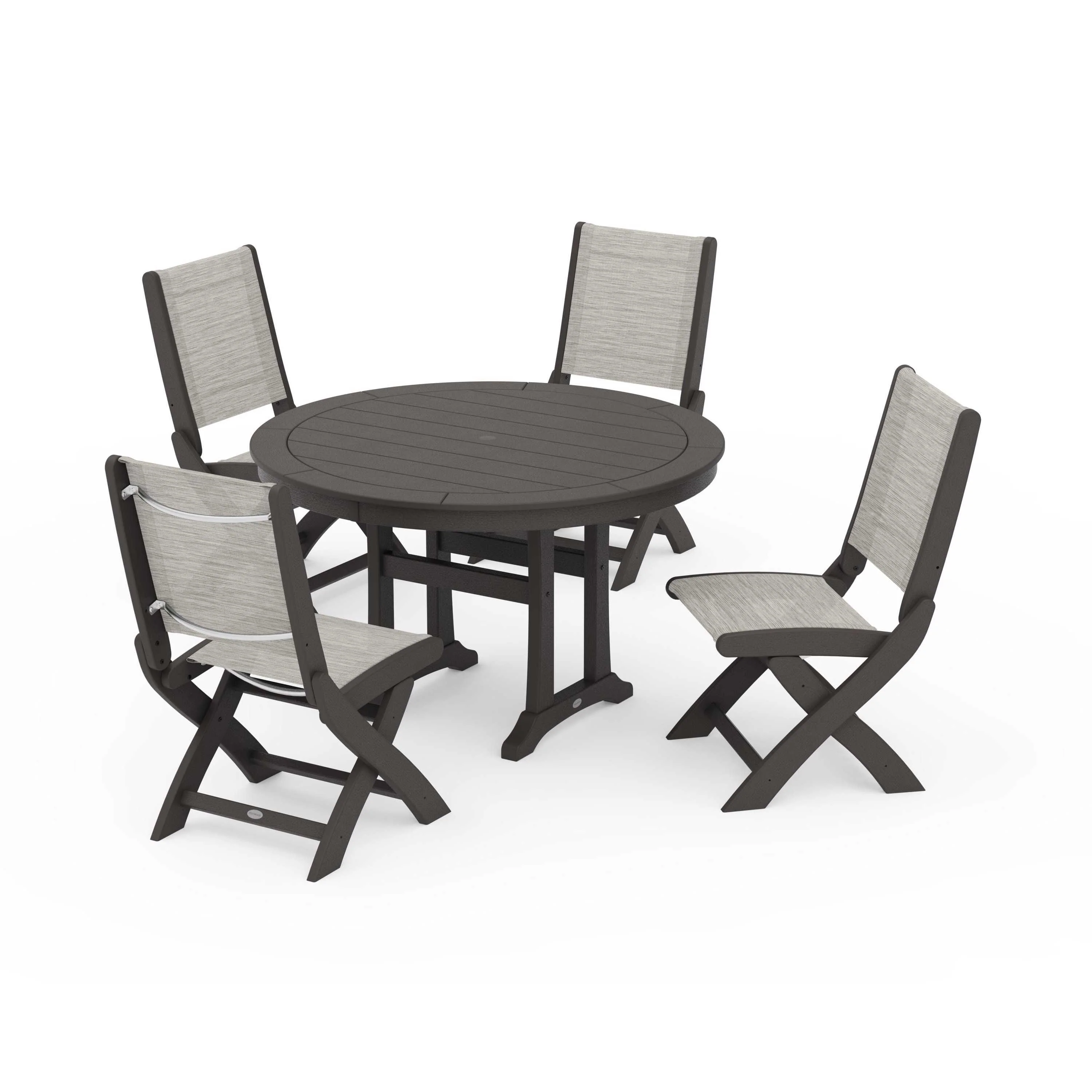Coastal Folding Side Chair 5-Piece Round Dining Set With Trestle Legs - Image 25