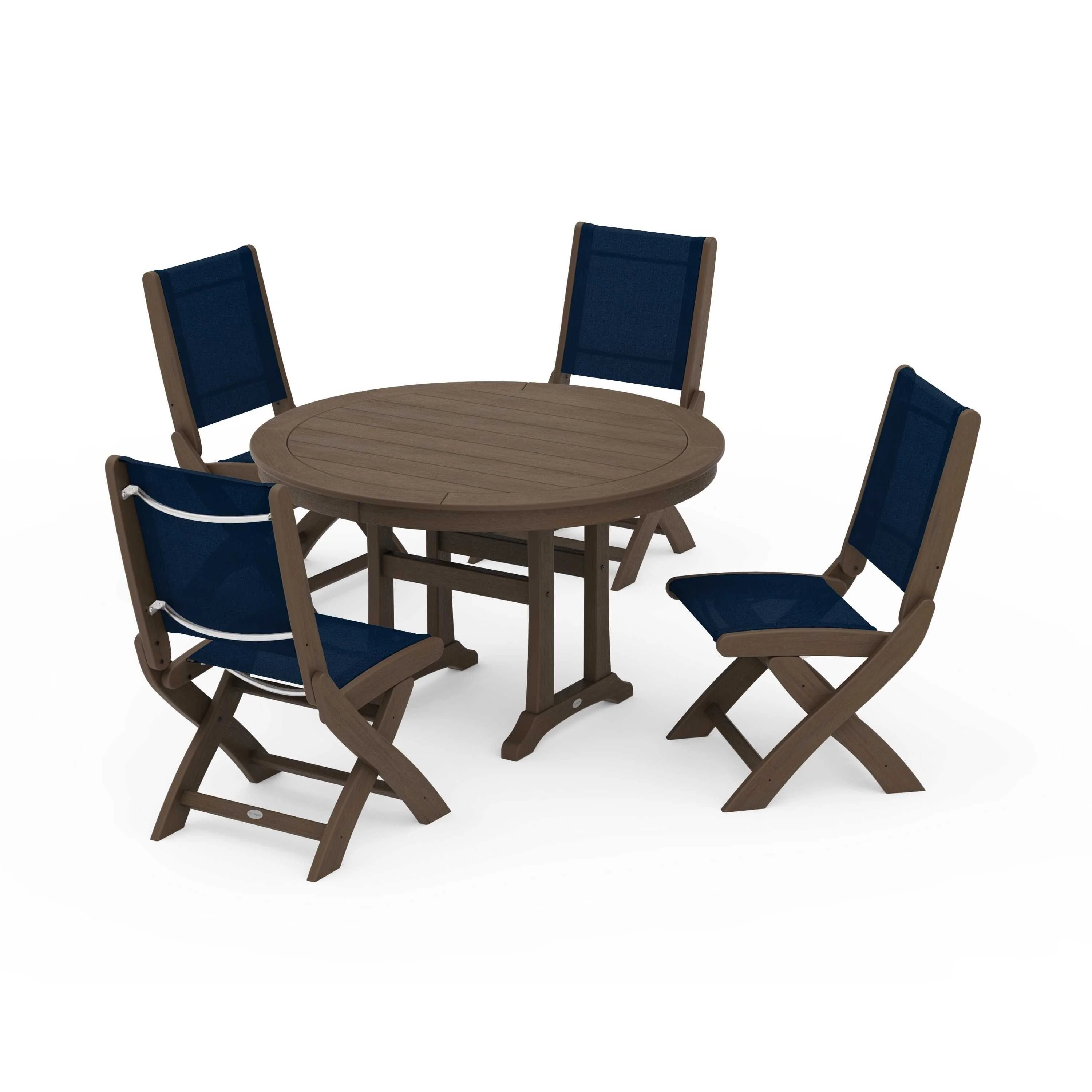 Coastal Folding Side Chair 5-Piece Round Dining Set With Trestle Legs - Image 28