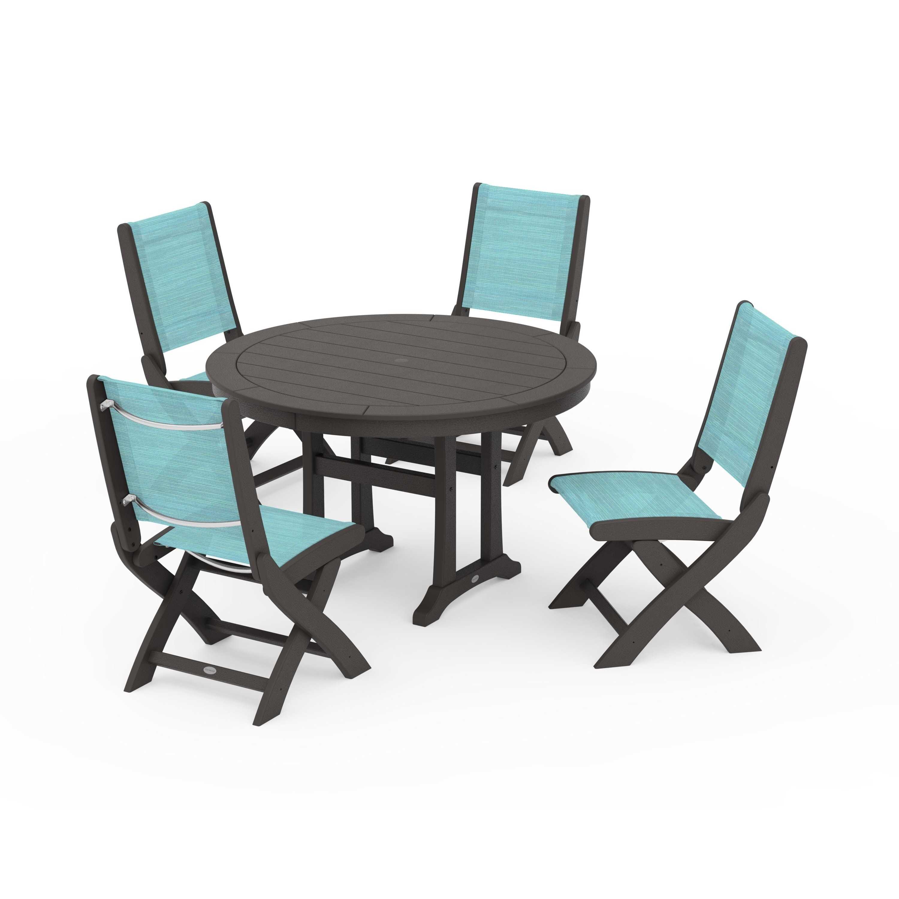 Coastal Folding Side Chair 5-Piece Round Dining Set With Trestle Legs - Image 34