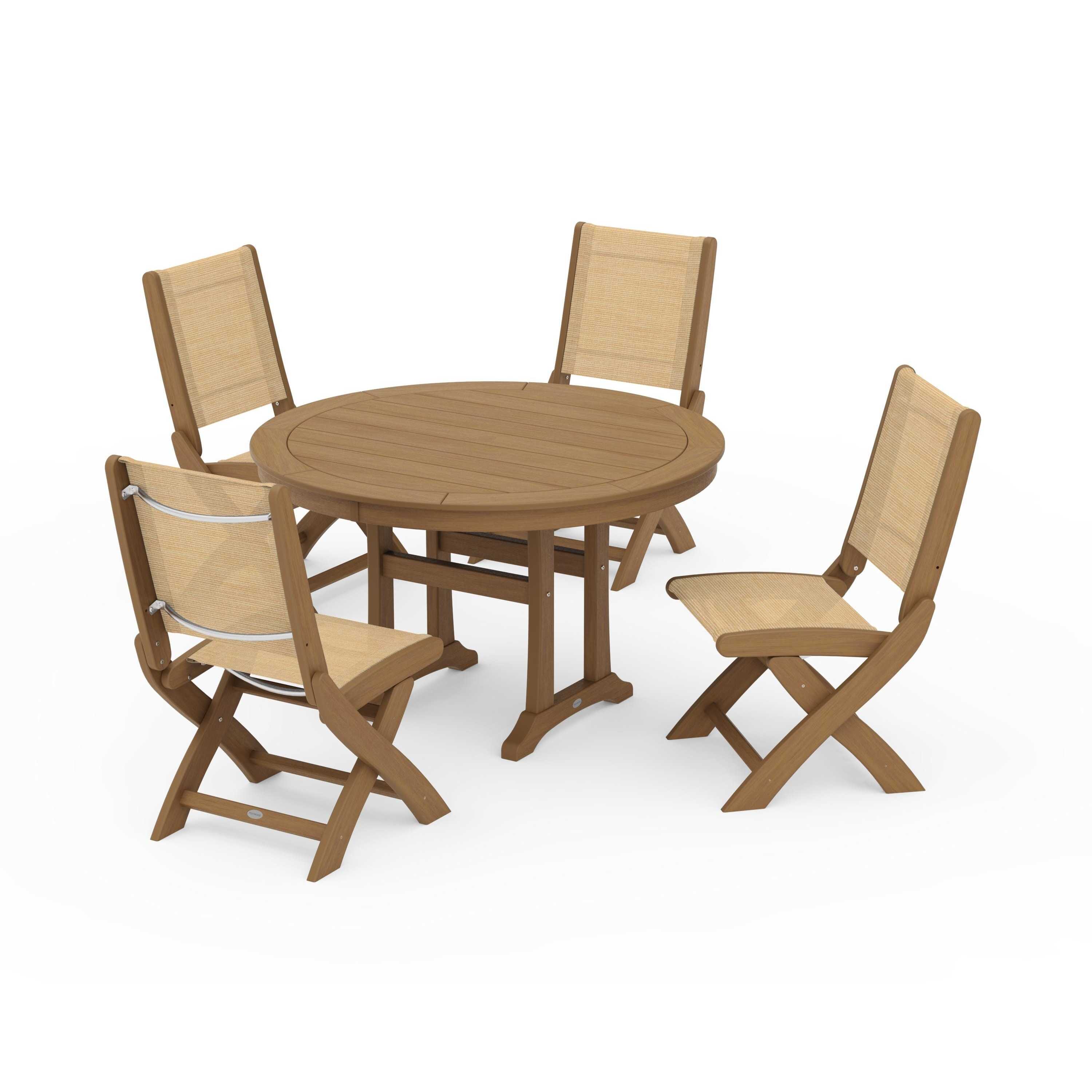 Coastal Folding Side Chair 5-Piece Round Dining Set With Trestle Legs - Image 35