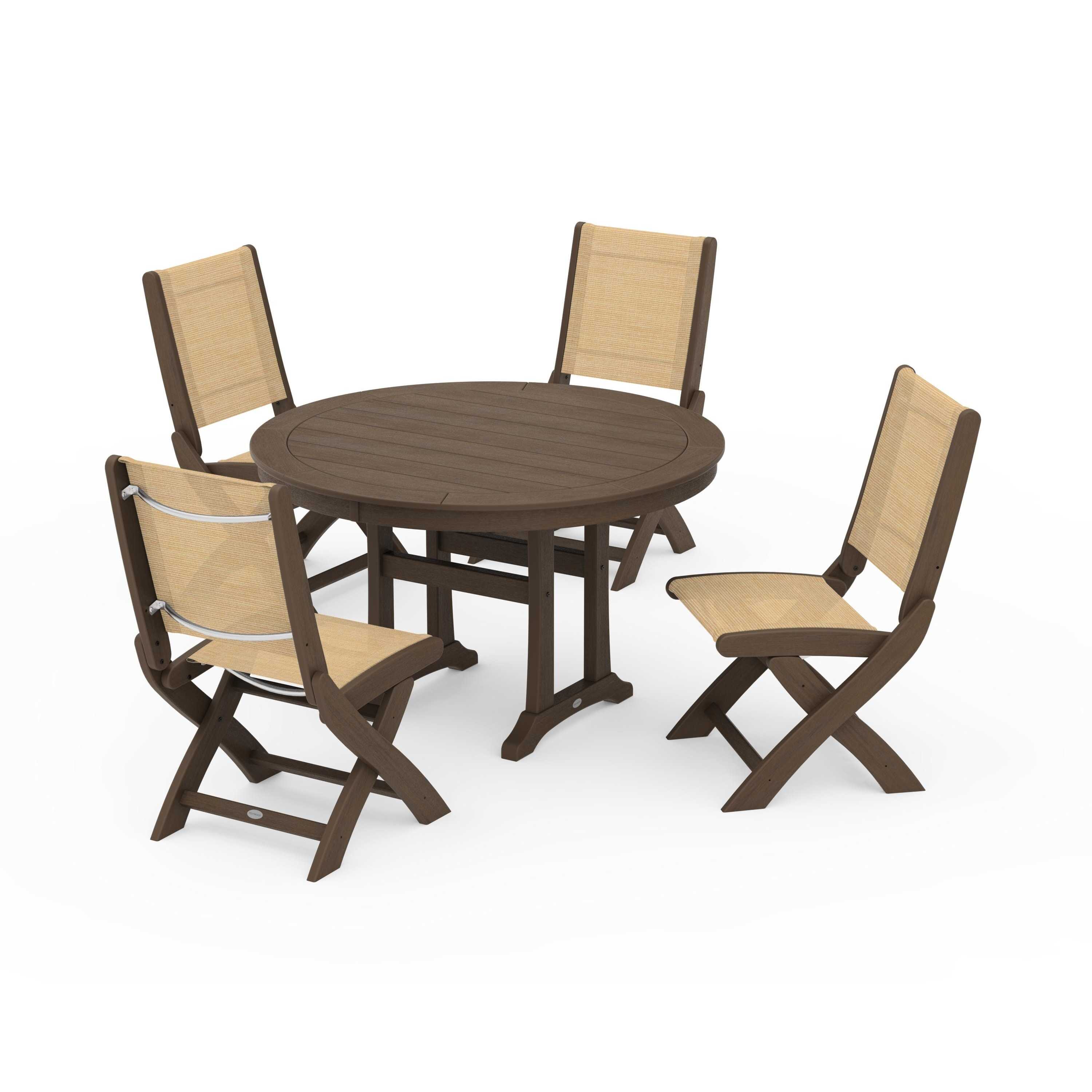 Coastal Folding Side Chair 5-Piece Round Dining Set With Trestle Legs - Image 38