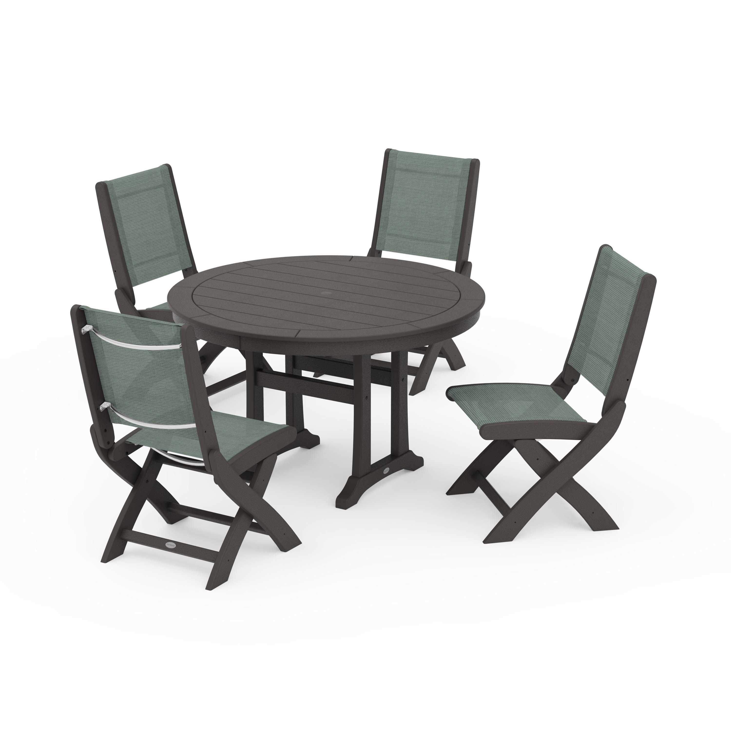 Coastal Folding Side Chair 5-Piece Round Dining Set With Trestle Legs - Image 39