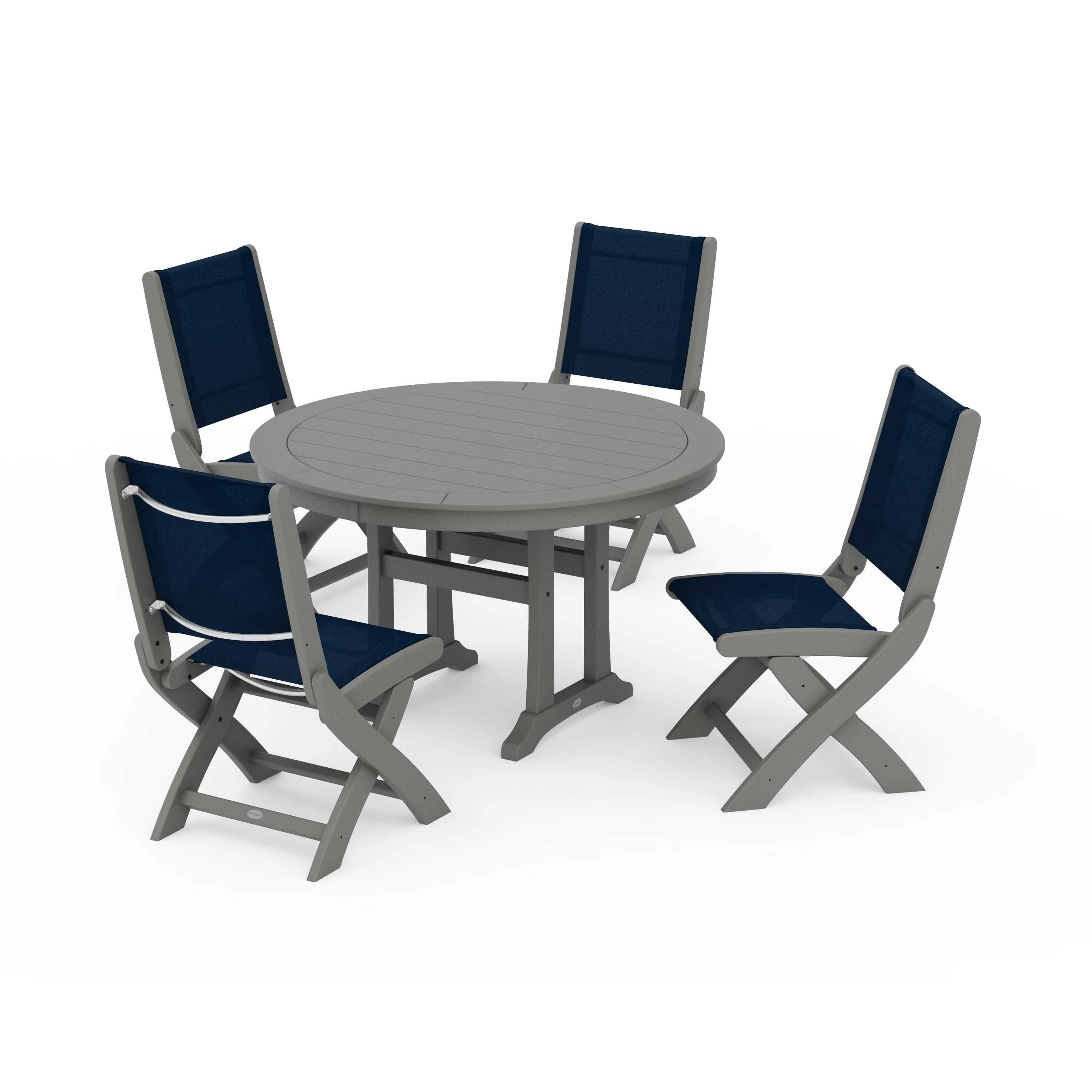 Coastal Folding Side Chair 5-Piece Round Dining Set With Trestle Legs - Image 4