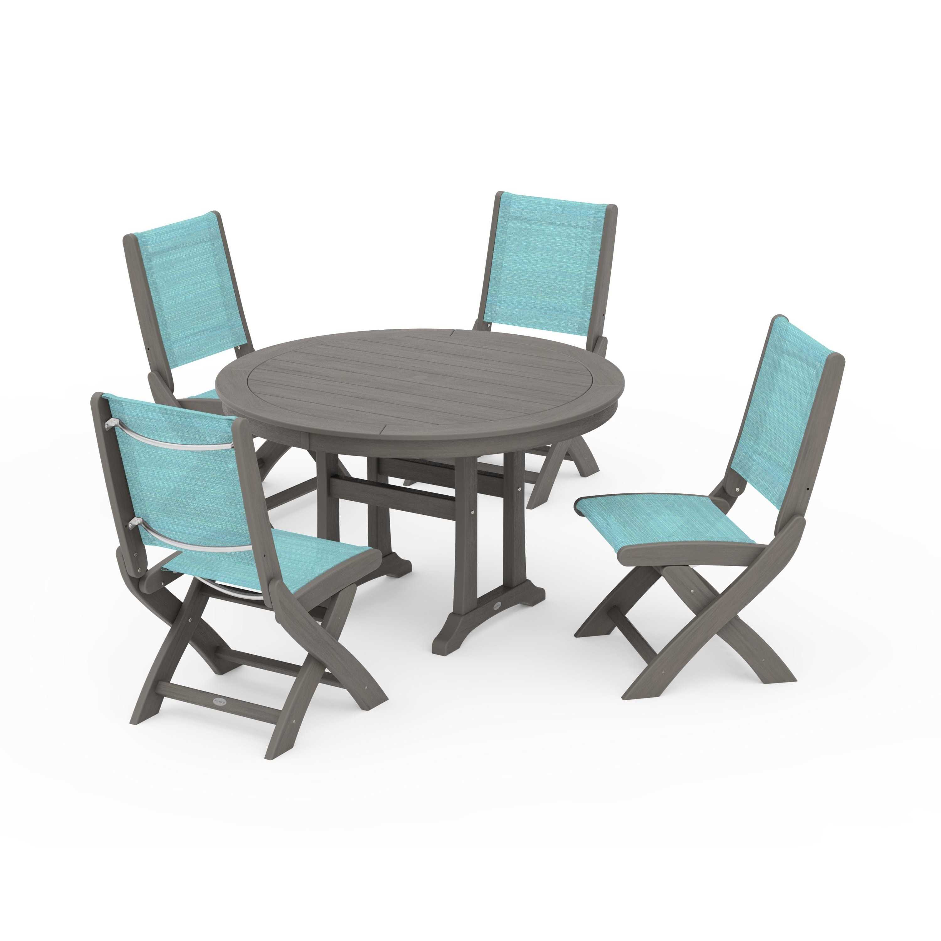 Coastal Folding Side Chair 5-Piece Round Dining Set With Trestle Legs - Image 40