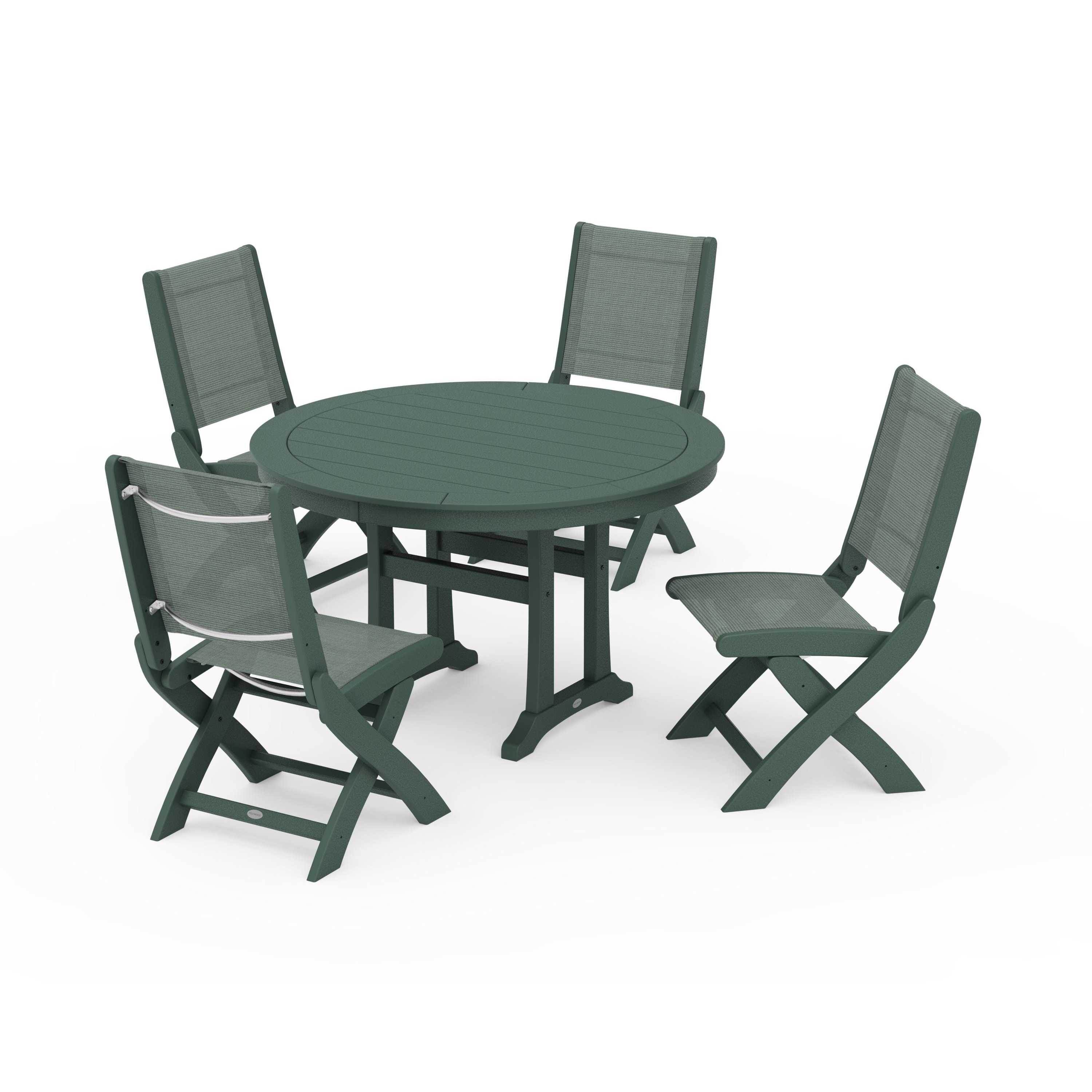 Coastal Folding Side Chair 5-Piece Round Dining Set With Trestle Legs - Image 42