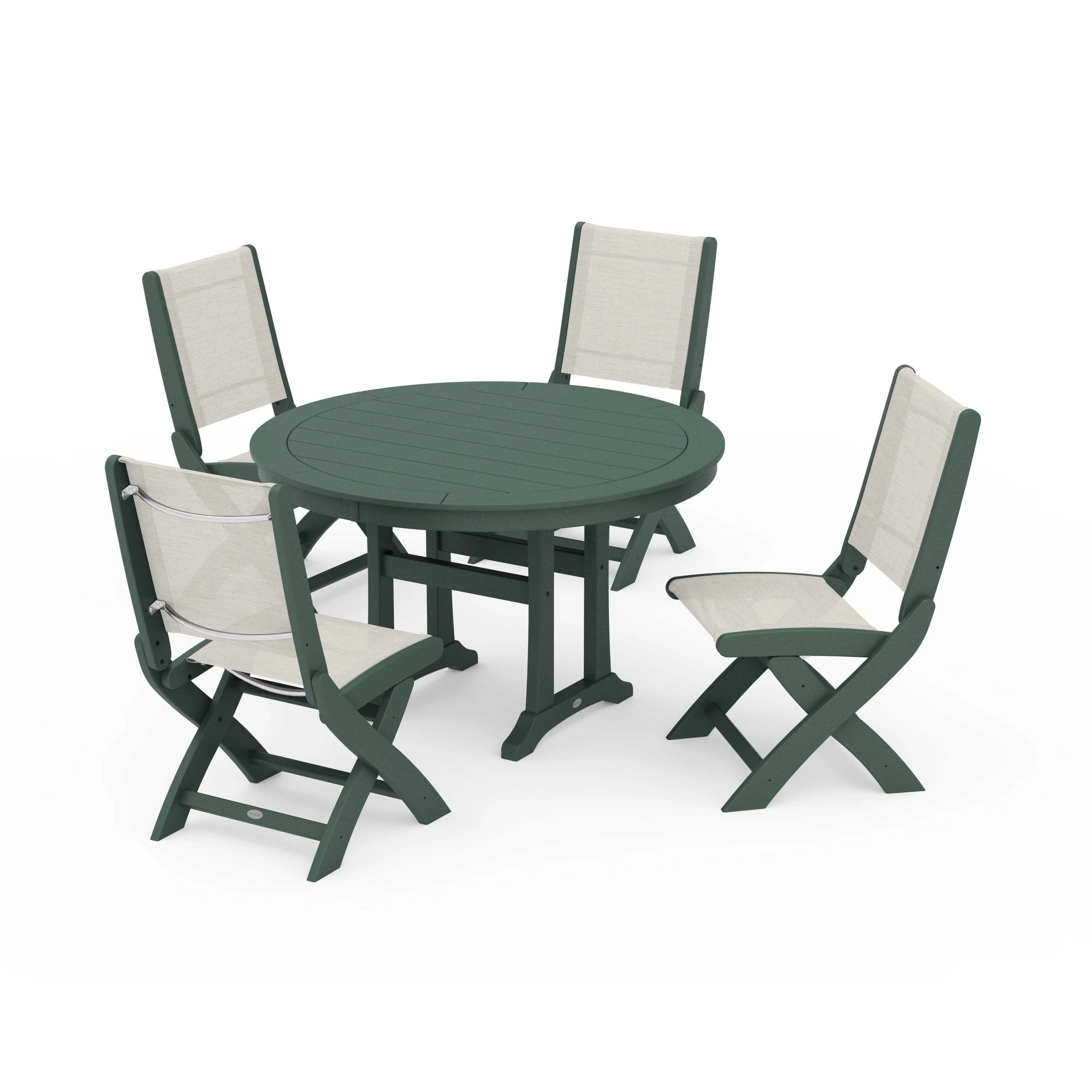 Coastal Folding Side Chair 5-Piece Round Dining Set With Trestle Legs - Image 43