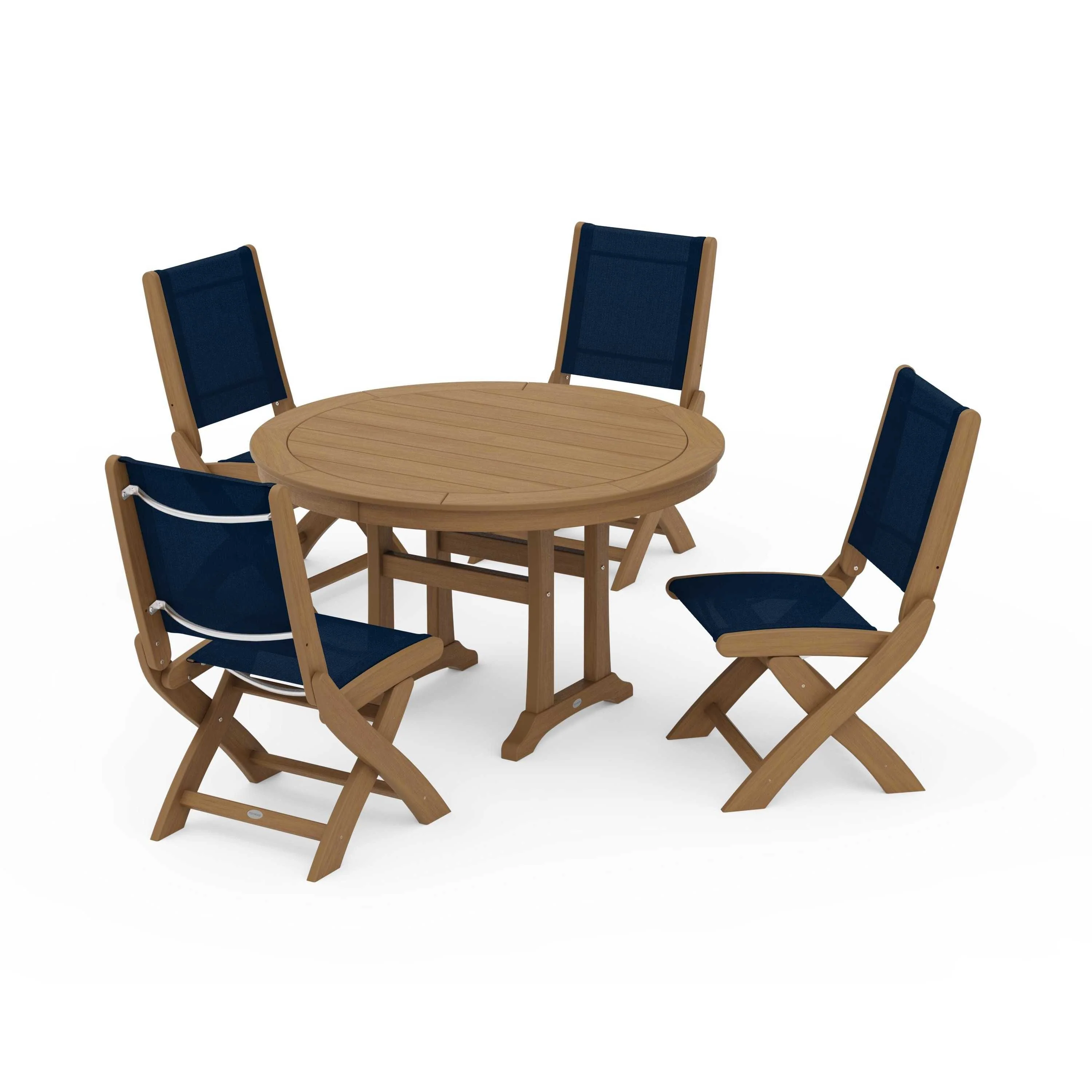 Coastal Folding Side Chair 5-Piece Round Dining Set With Trestle Legs - Image 44