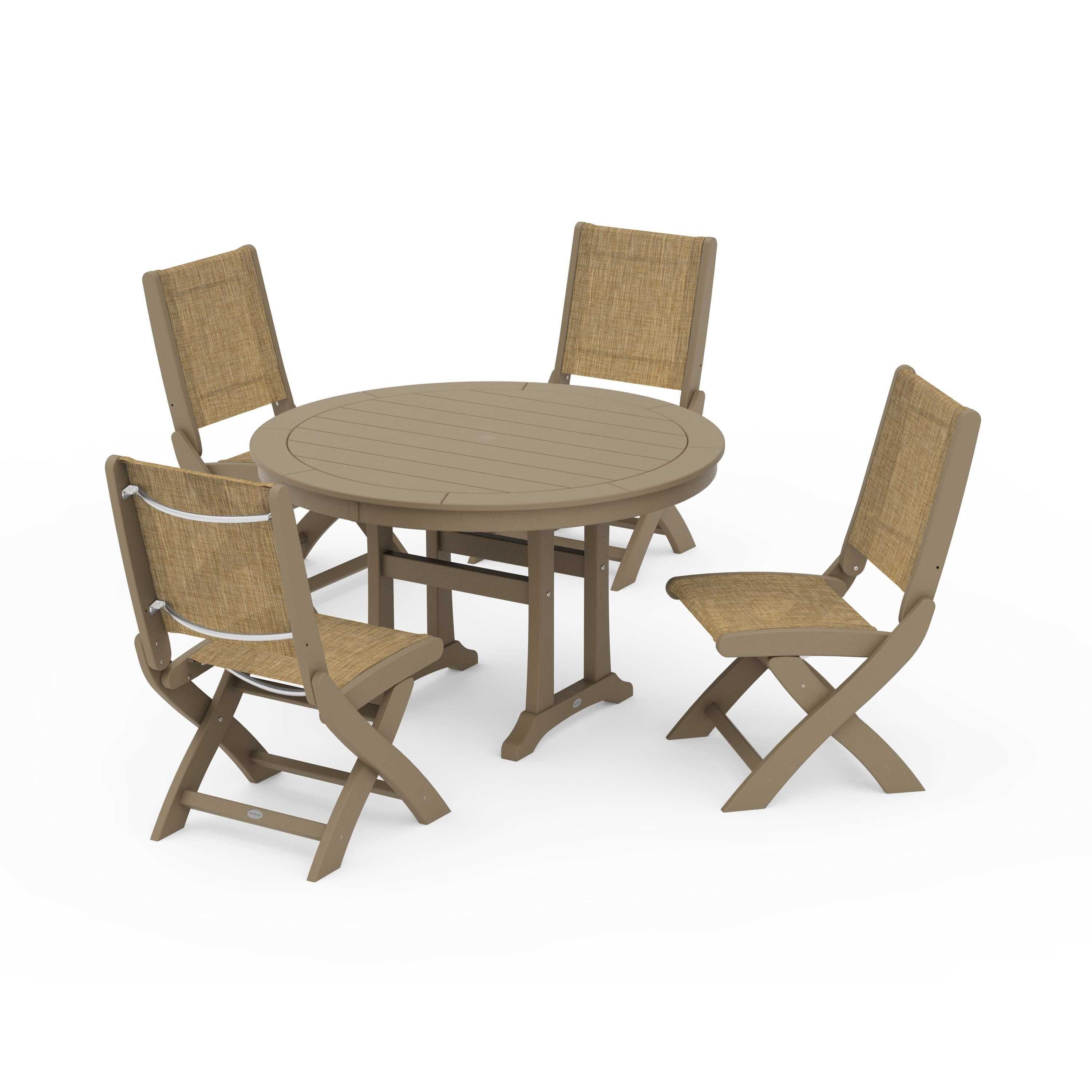 Coastal Folding Side Chair 5-Piece Round Dining Set With Trestle Legs - Image 45