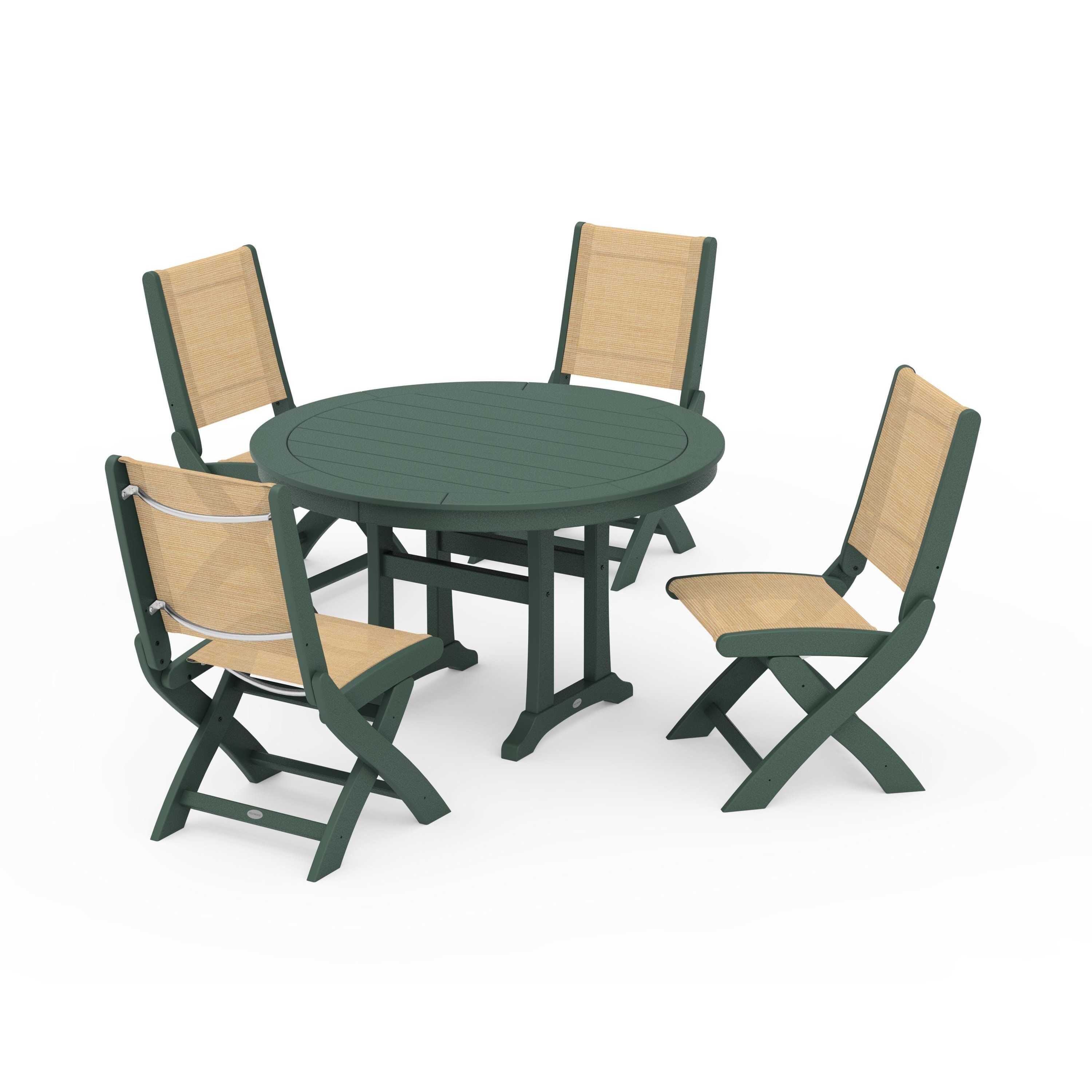Coastal Folding Side Chair 5-Piece Round Dining Set With Trestle Legs - Image 47