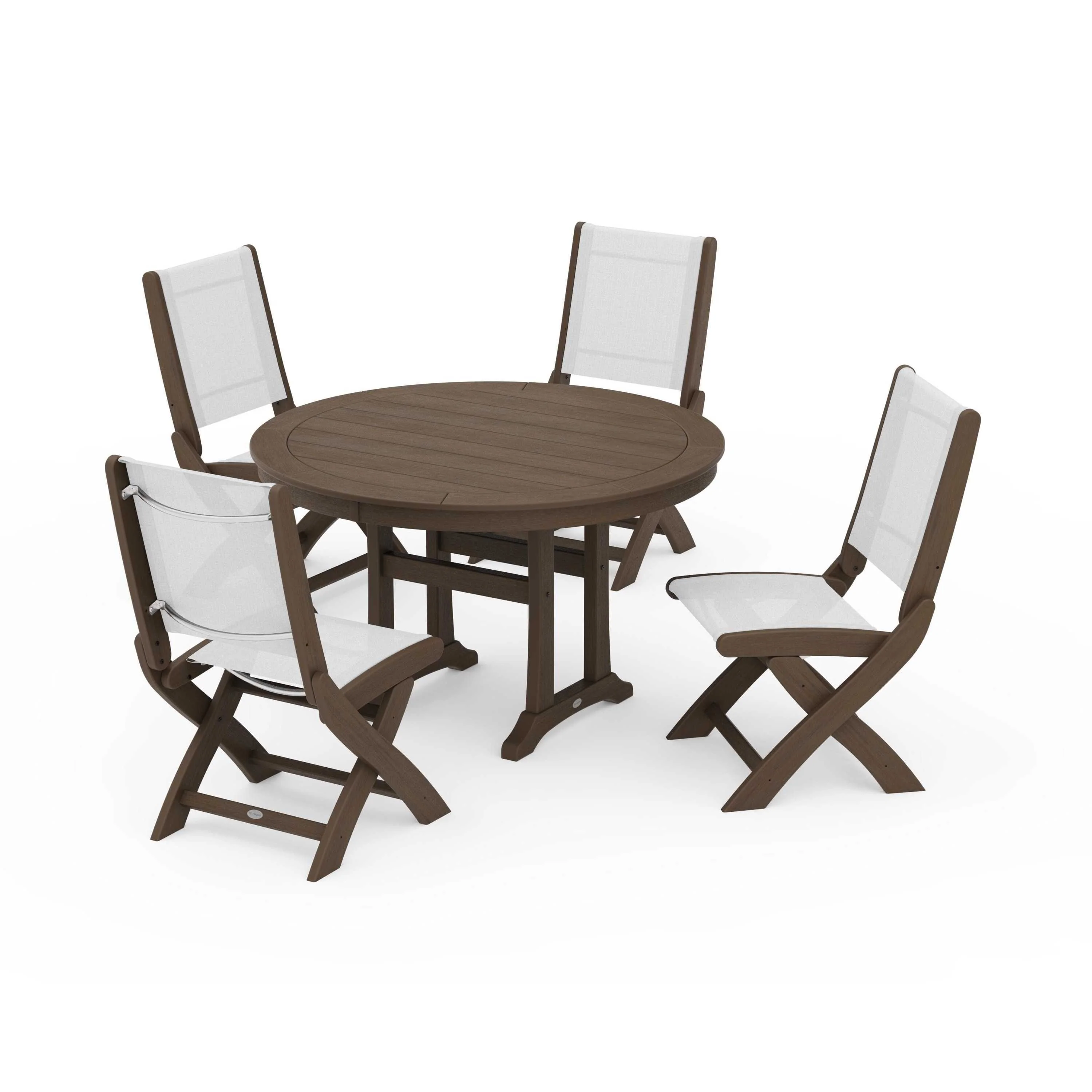 Coastal Folding Side Chair 5-Piece Round Dining Set With Trestle Legs - Image 49