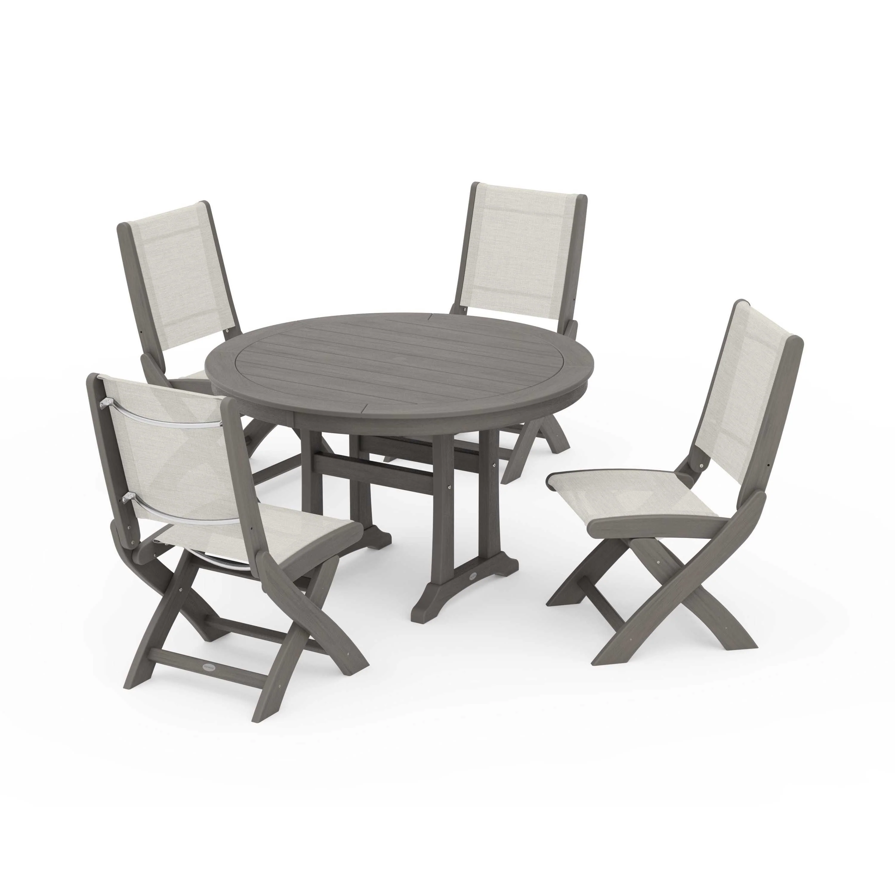 Coastal Folding Side Chair 5-Piece Round Dining Set With Trestle Legs - Image 5