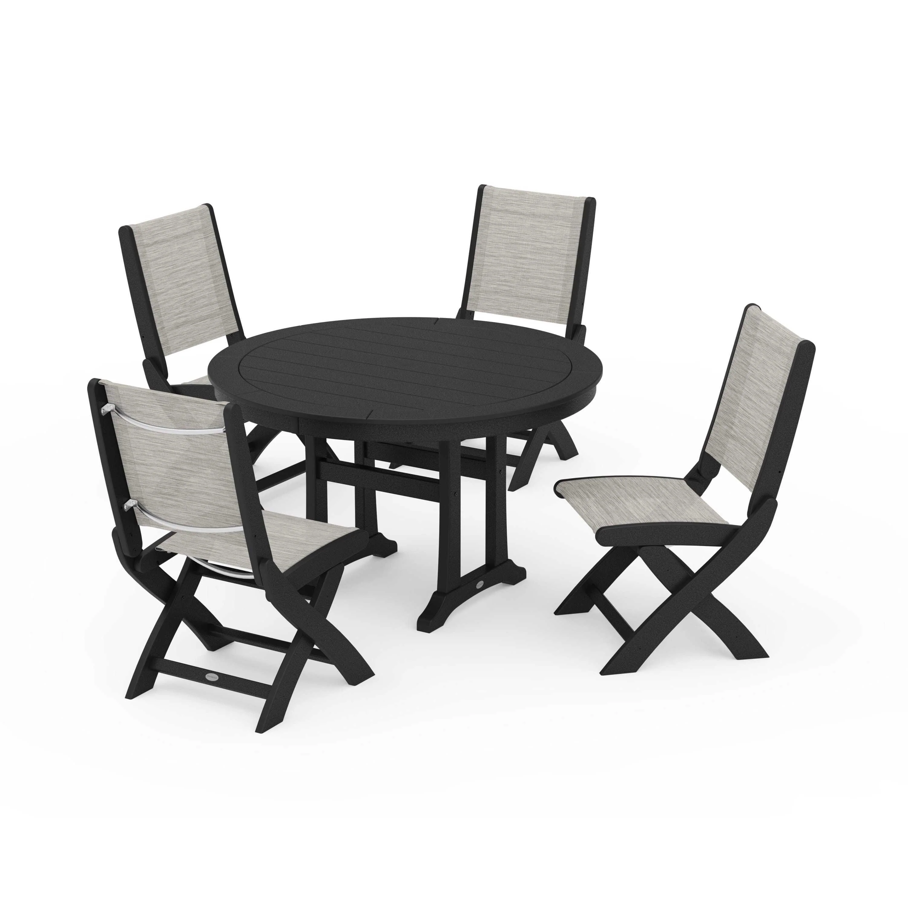Coastal Folding Side Chair 5-Piece Round Dining Set With Trestle Legs - Image 50