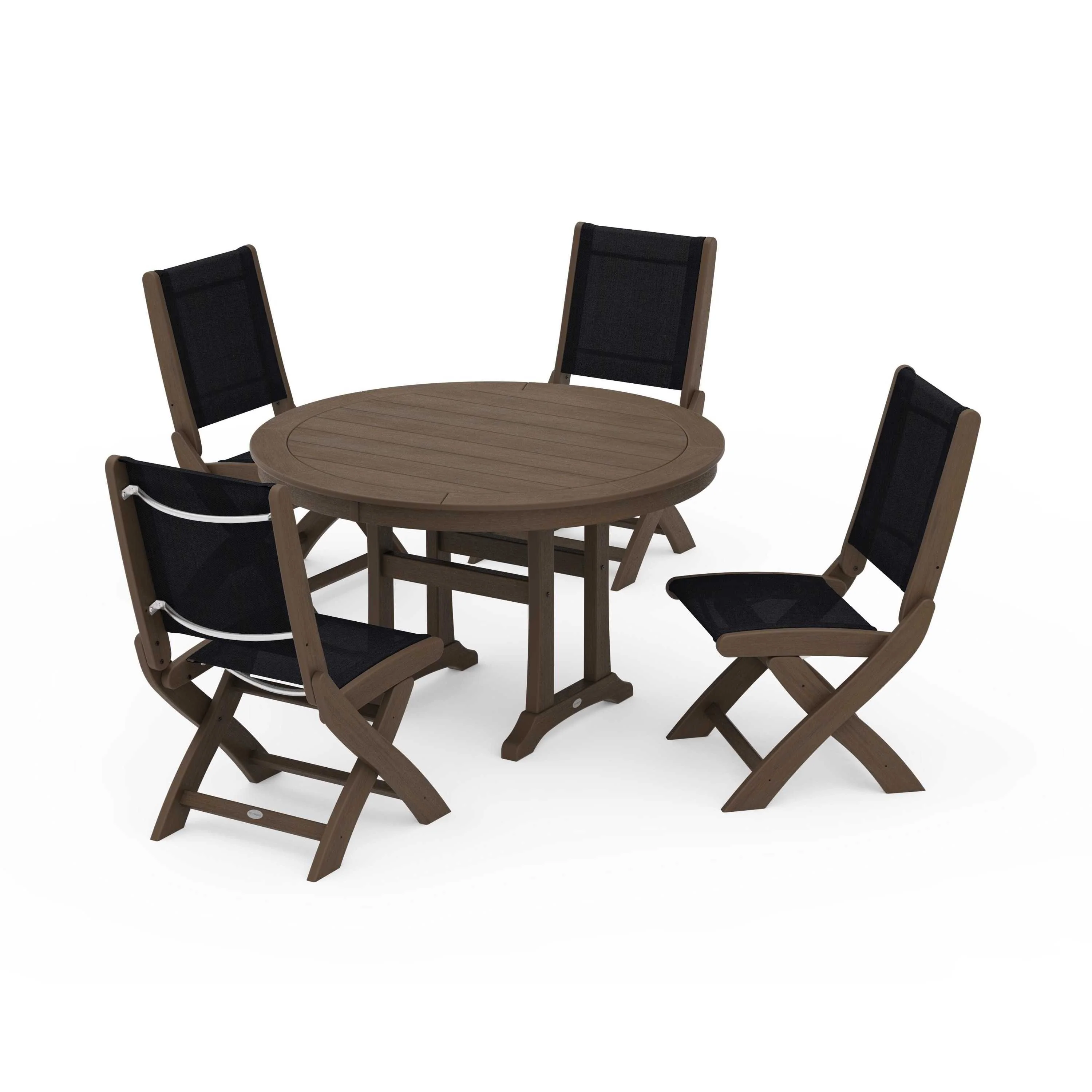 Coastal Folding Side Chair 5-Piece Round Dining Set With Trestle Legs - Image 51