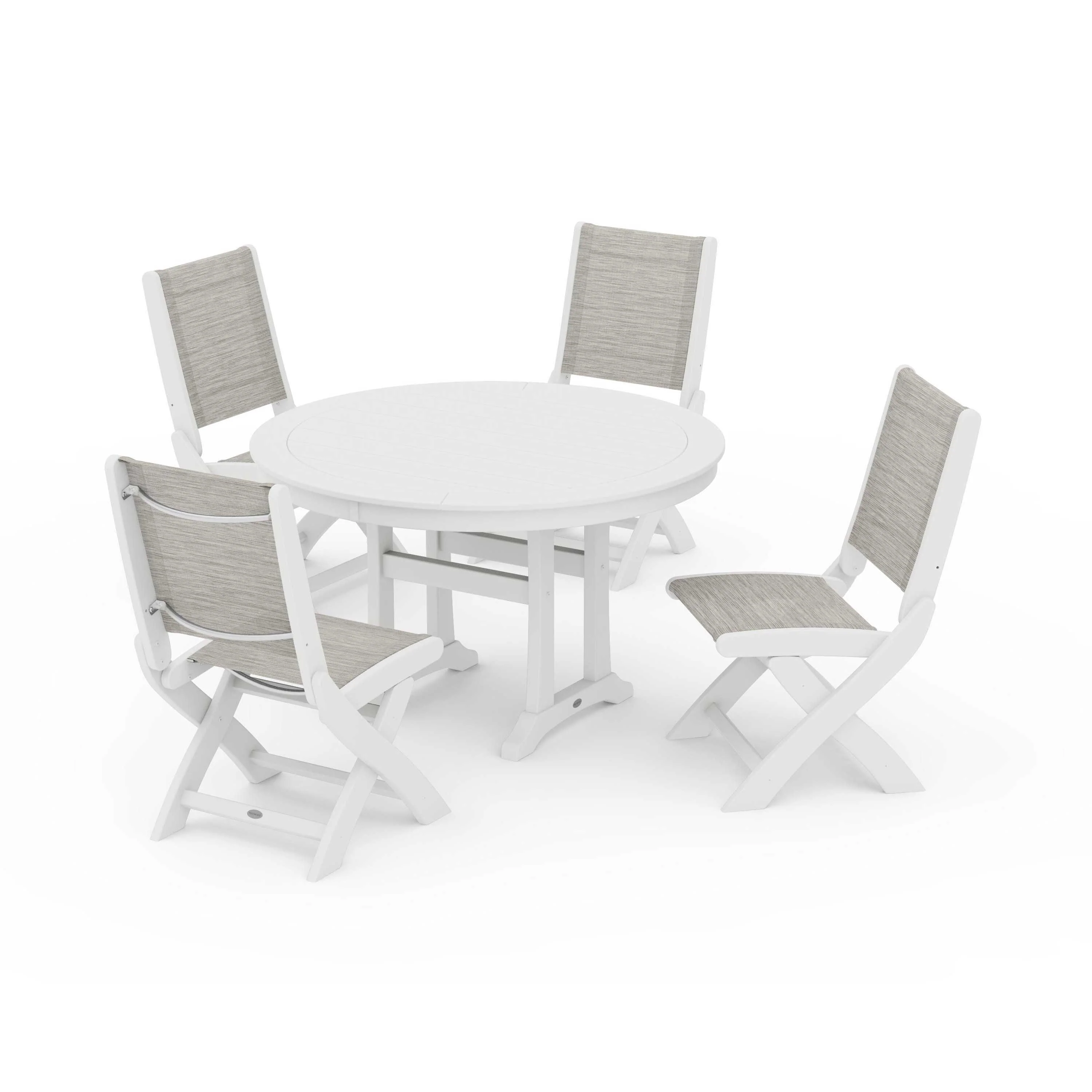 Coastal Folding Side Chair 5-Piece Round Dining Set With Trestle Legs - Image 52