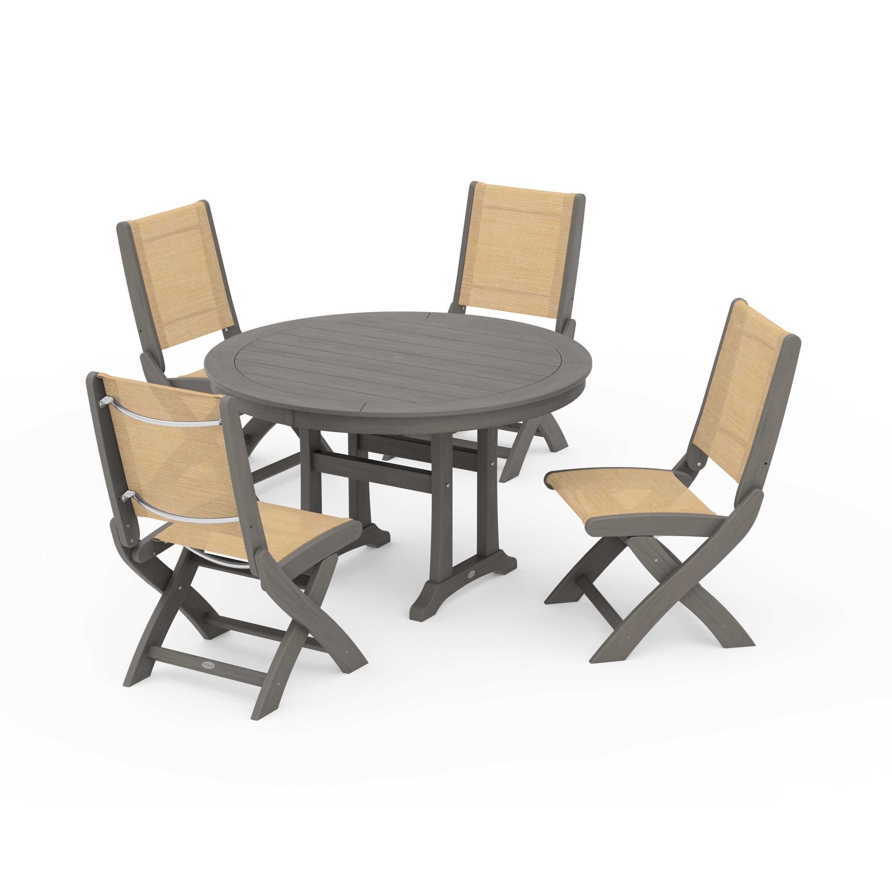 Coastal Folding Side Chair 5-Piece Round Dining Set With Trestle Legs - Image 53