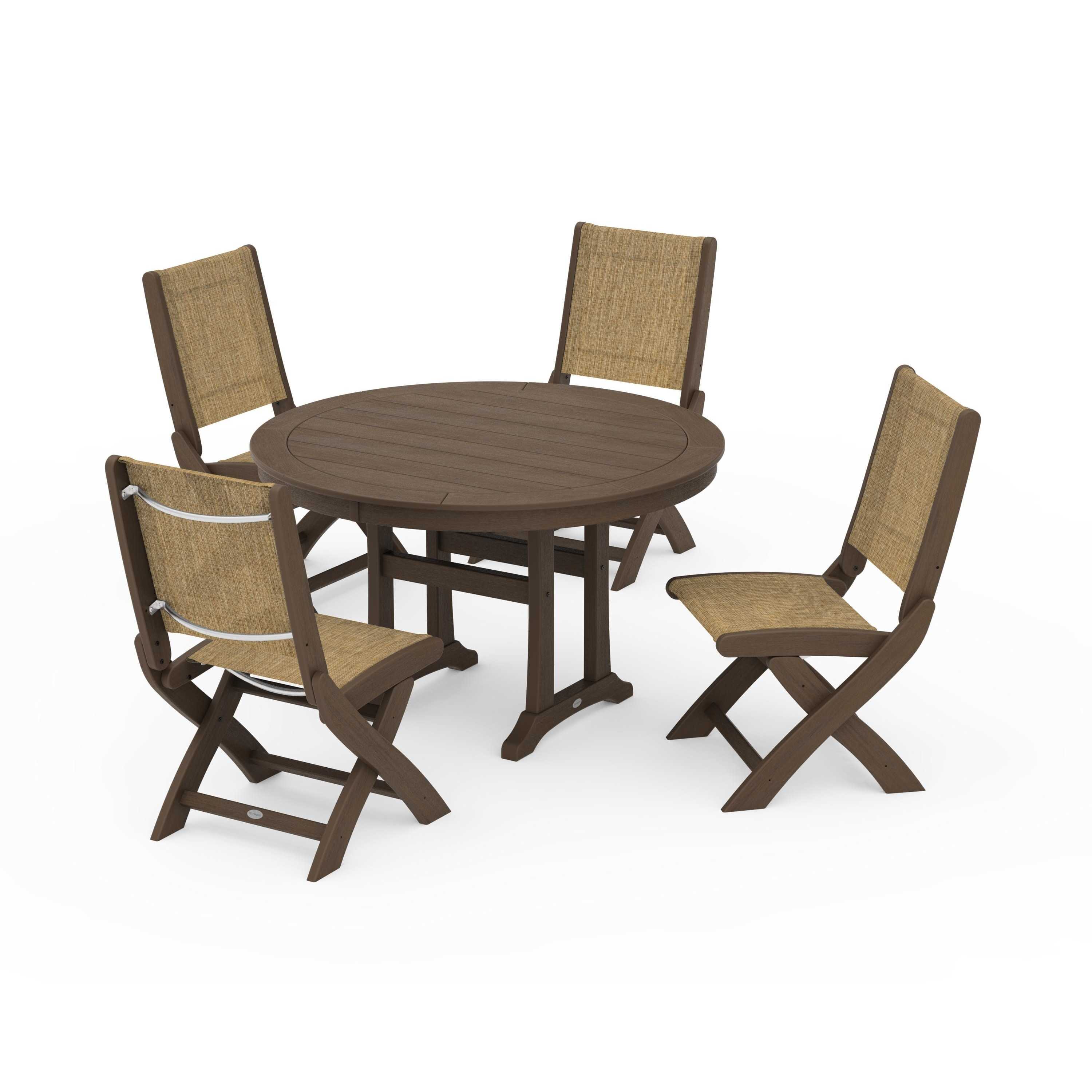 Coastal Folding Side Chair 5-Piece Round Dining Set With Trestle Legs - Image 54