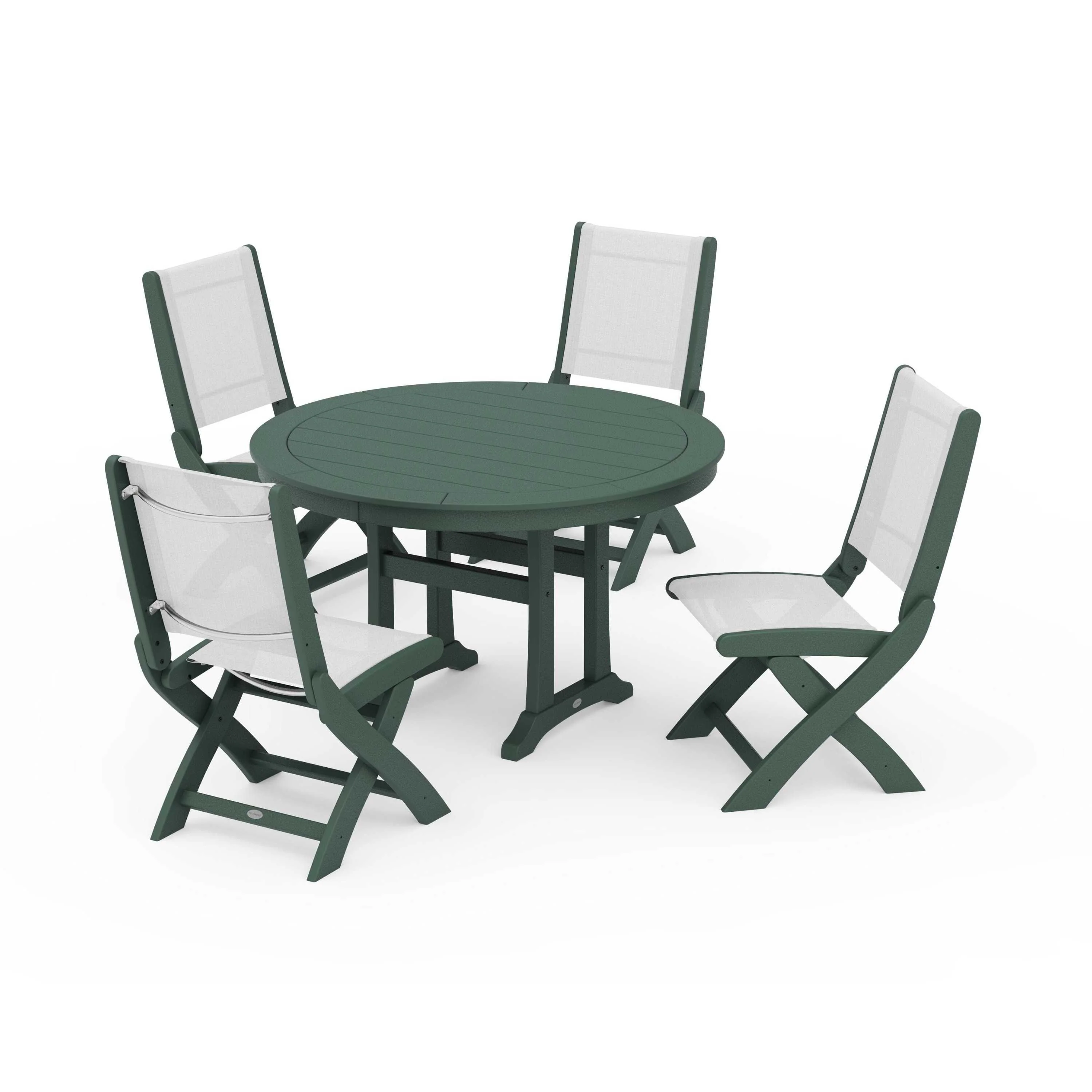 Coastal Folding Side Chair 5-Piece Round Dining Set With Trestle Legs - Image 55