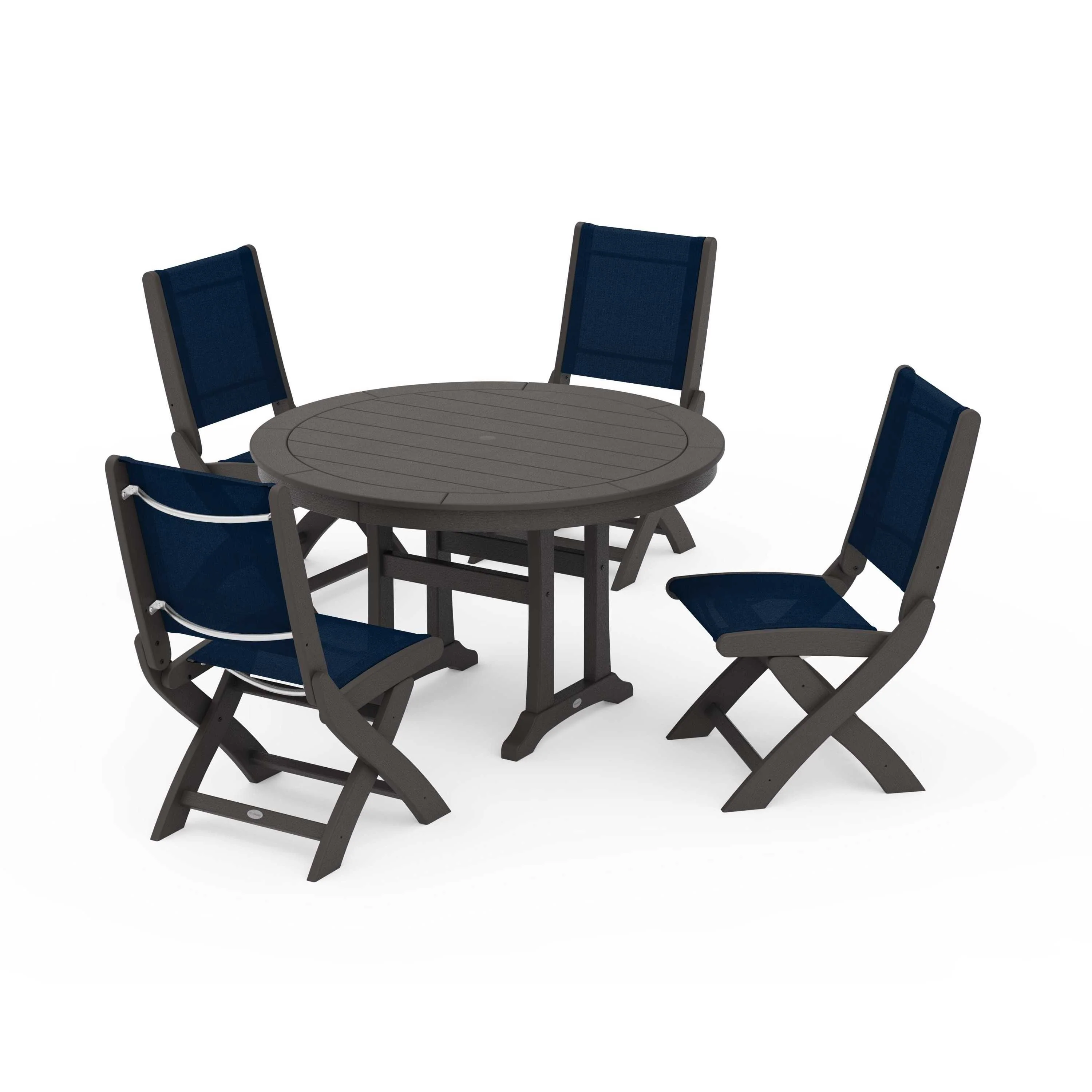 Coastal Folding Side Chair 5-Piece Round Dining Set With Trestle Legs - Image 58