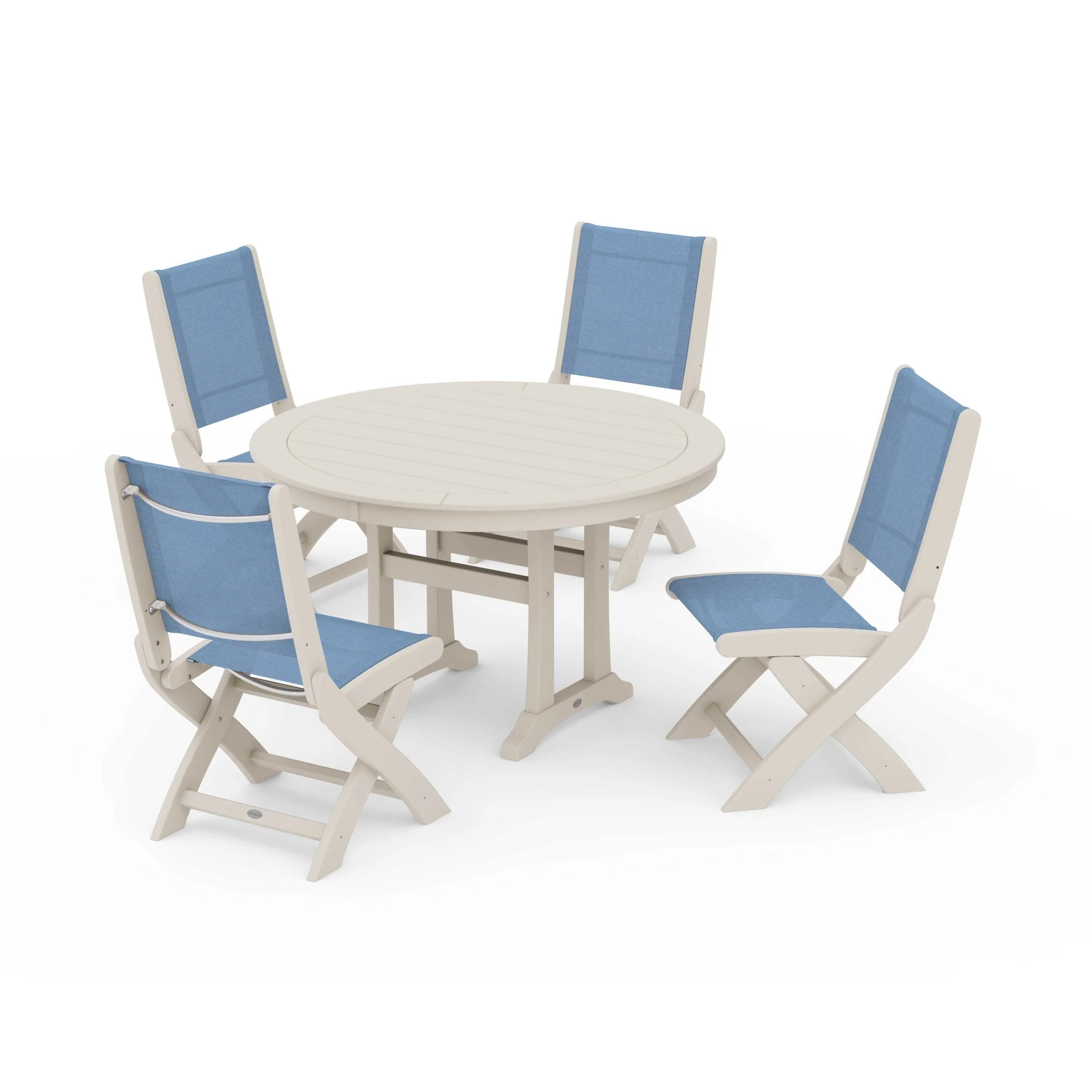 Coastal Folding Side Chair 5-Piece Round Dining Set With Trestle Legs - Image 59