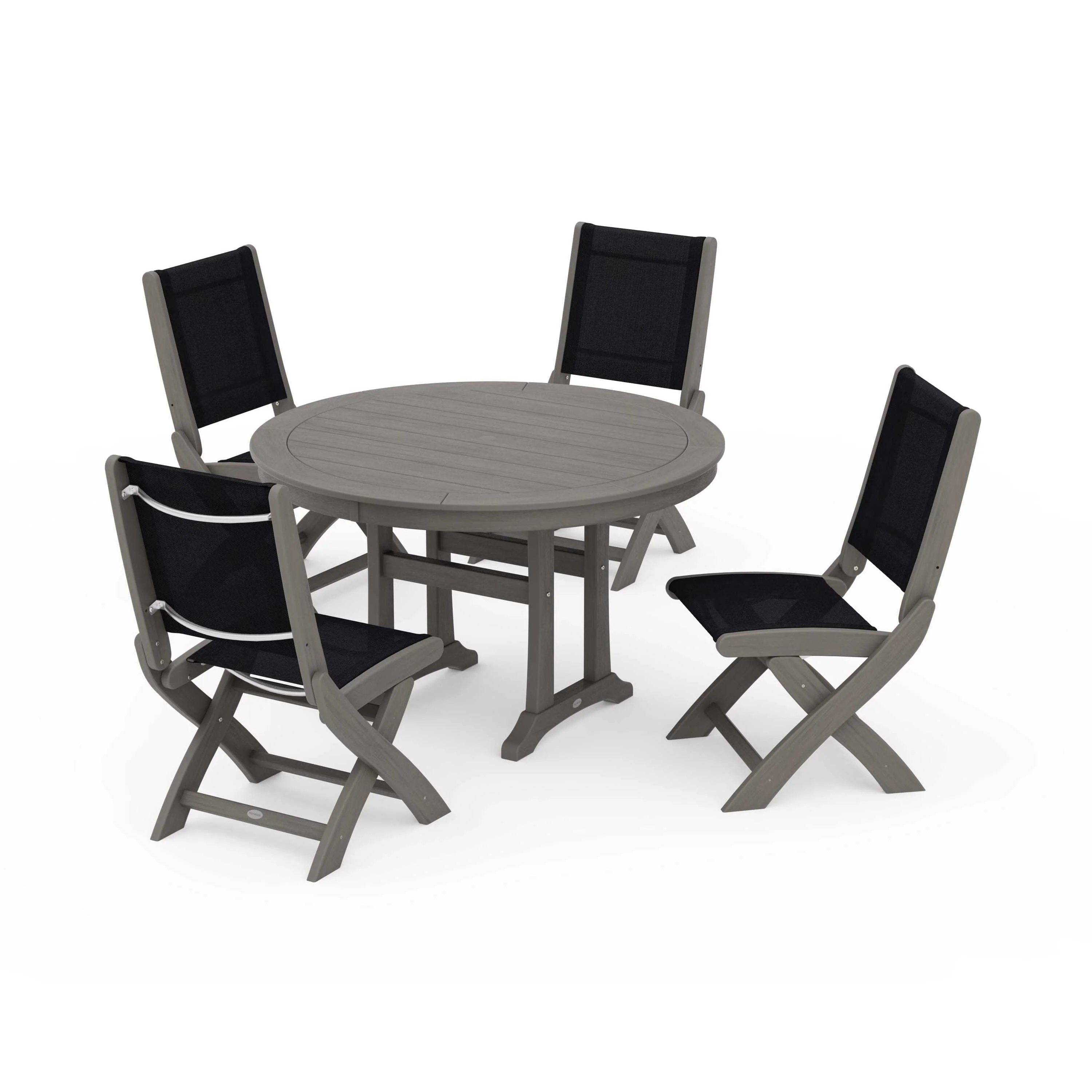 Coastal Folding Side Chair 5-Piece Round Dining Set With Trestle Legs - Image 6