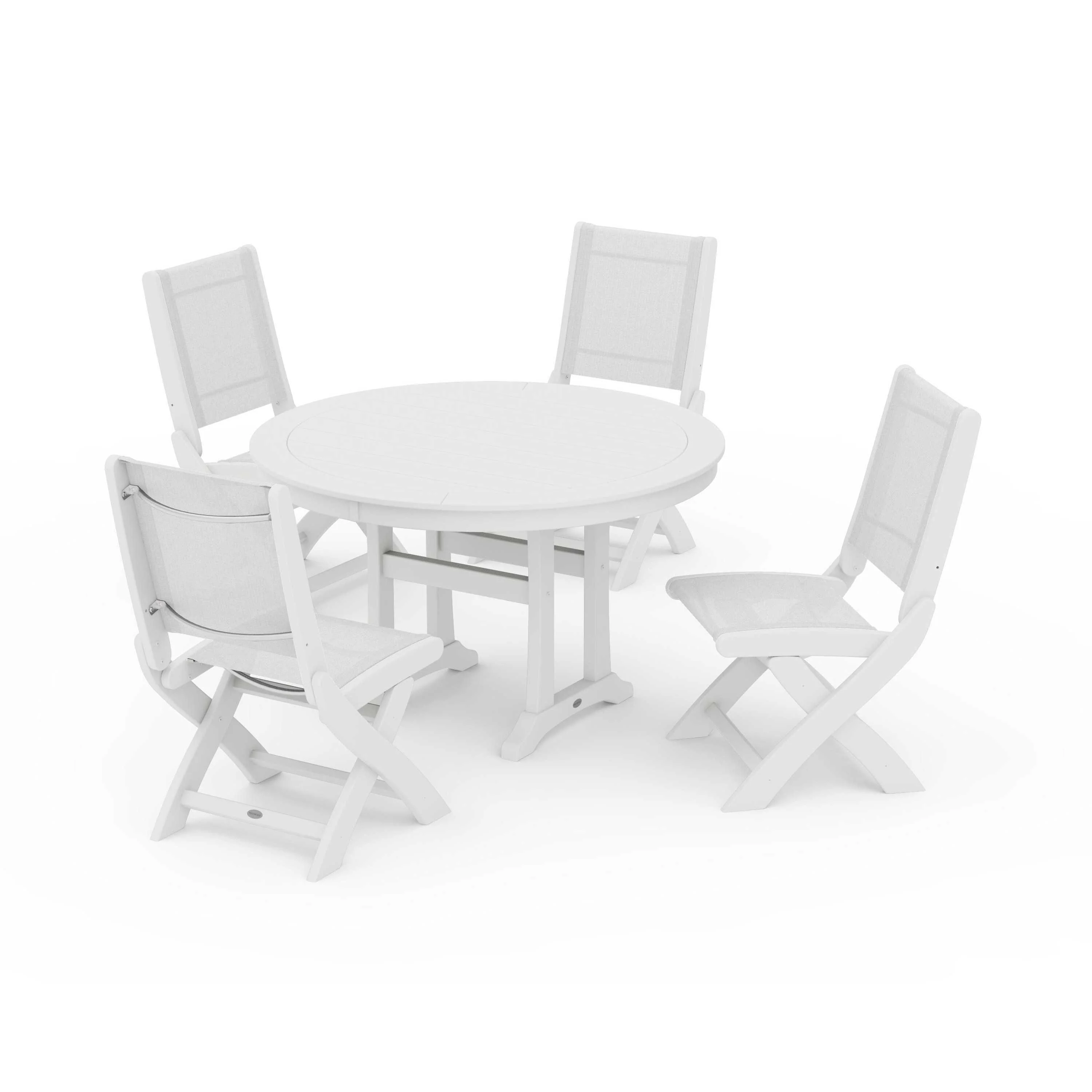 Coastal Folding Side Chair 5-Piece Round Dining Set With Trestle Legs - Image 61