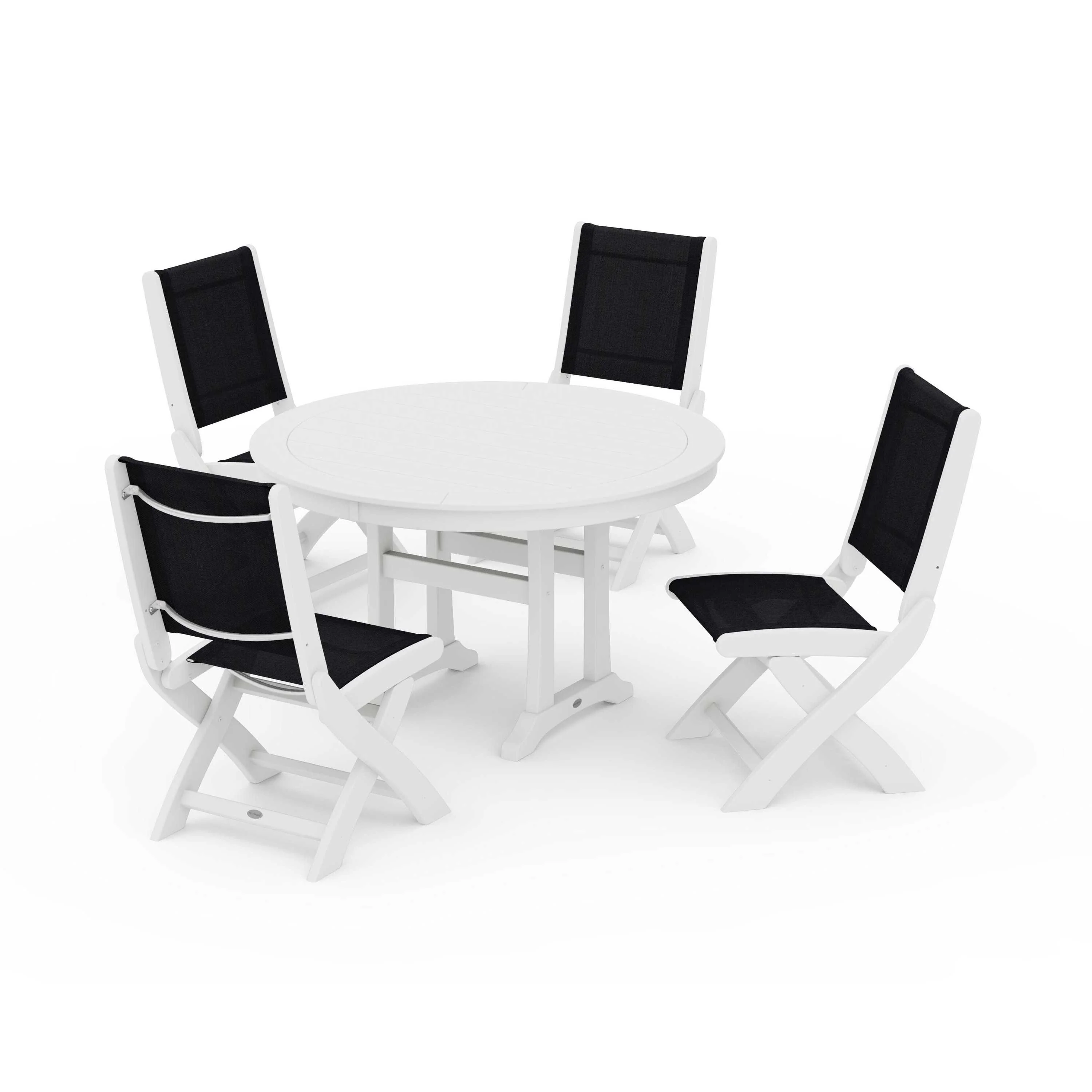 Coastal Folding Side Chair 5-Piece Round Dining Set With Trestle Legs - Image 62