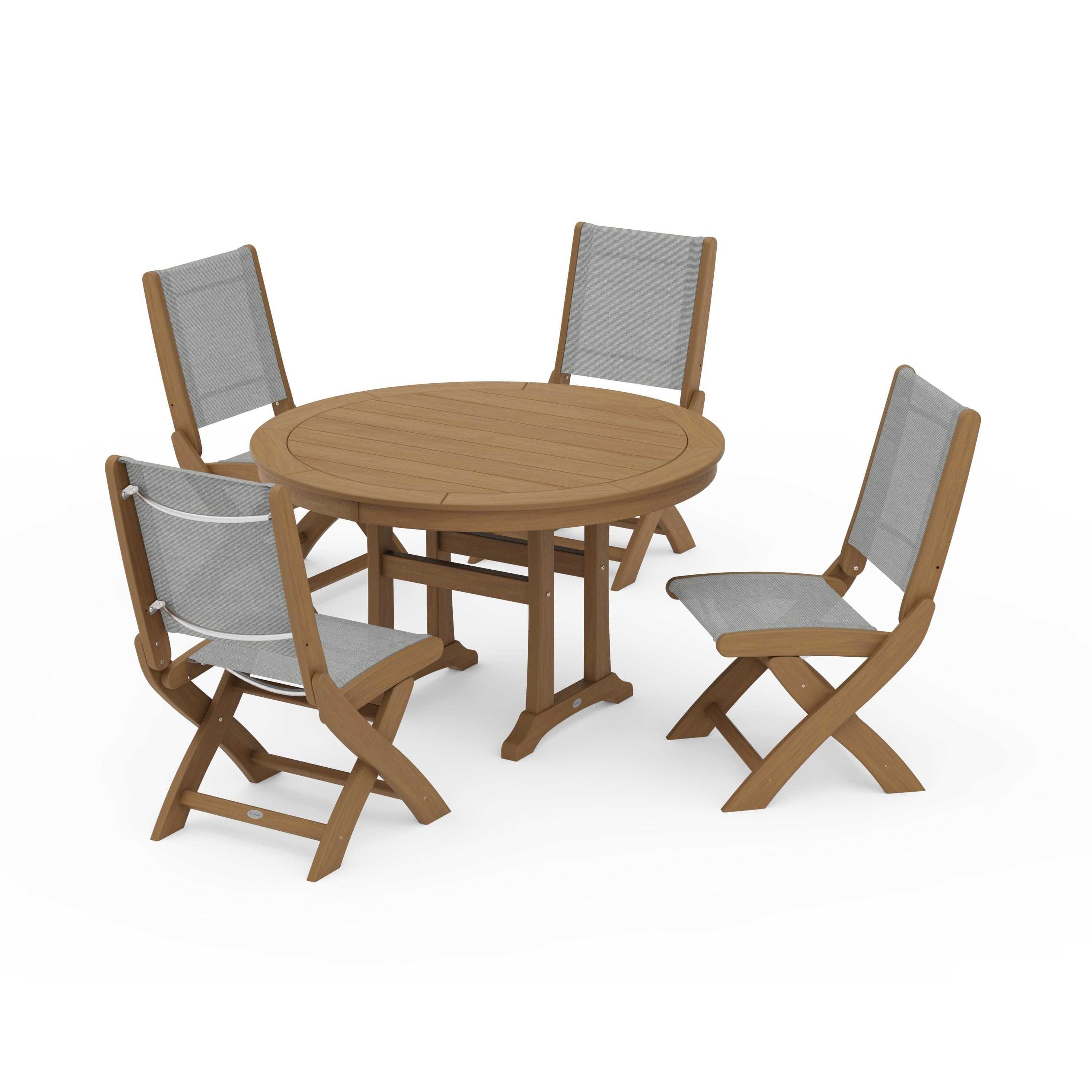 Coastal Folding Side Chair 5-Piece Round Dining Set With Trestle Legs - Image 63