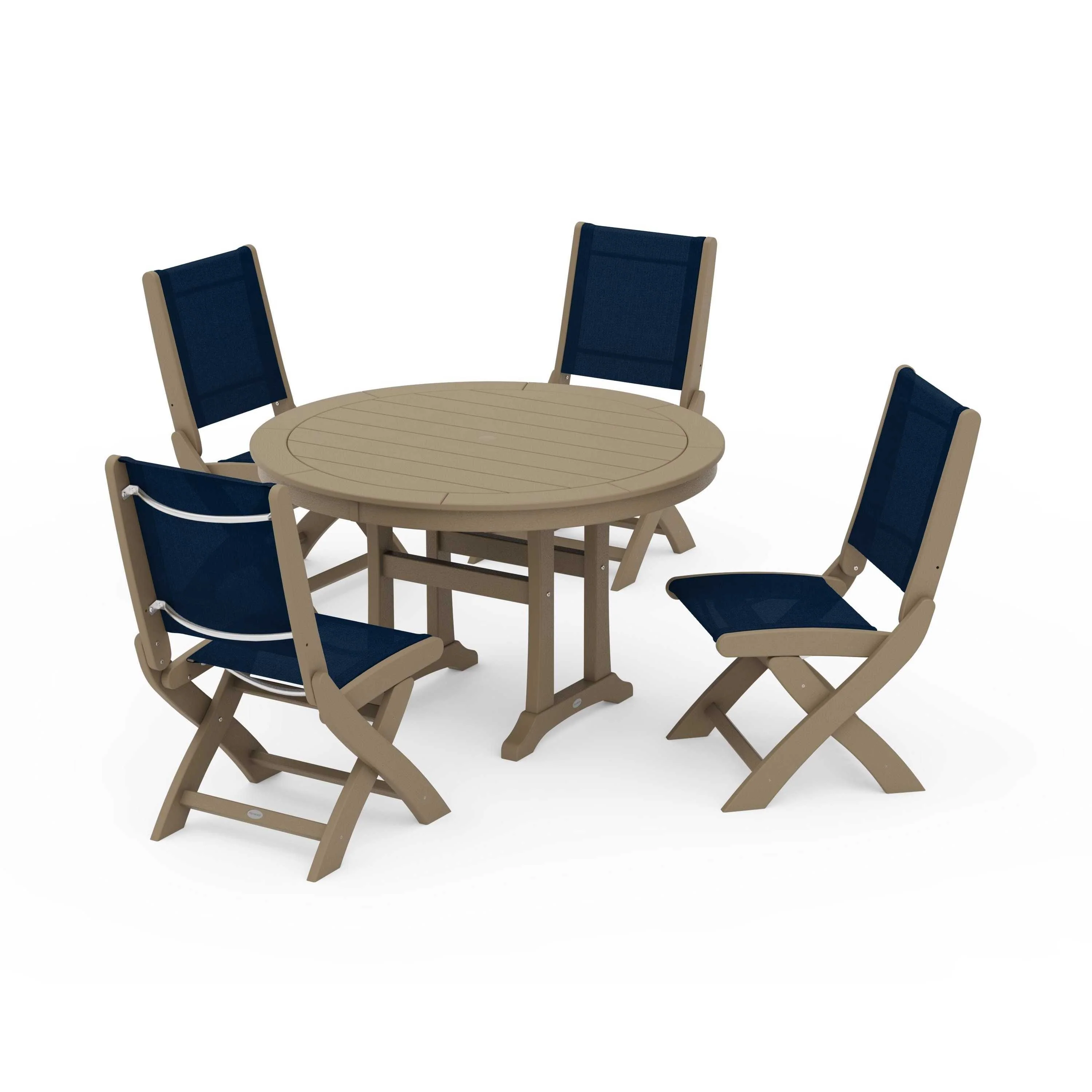 Coastal Folding Side Chair 5-Piece Round Dining Set With Trestle Legs - Image 66