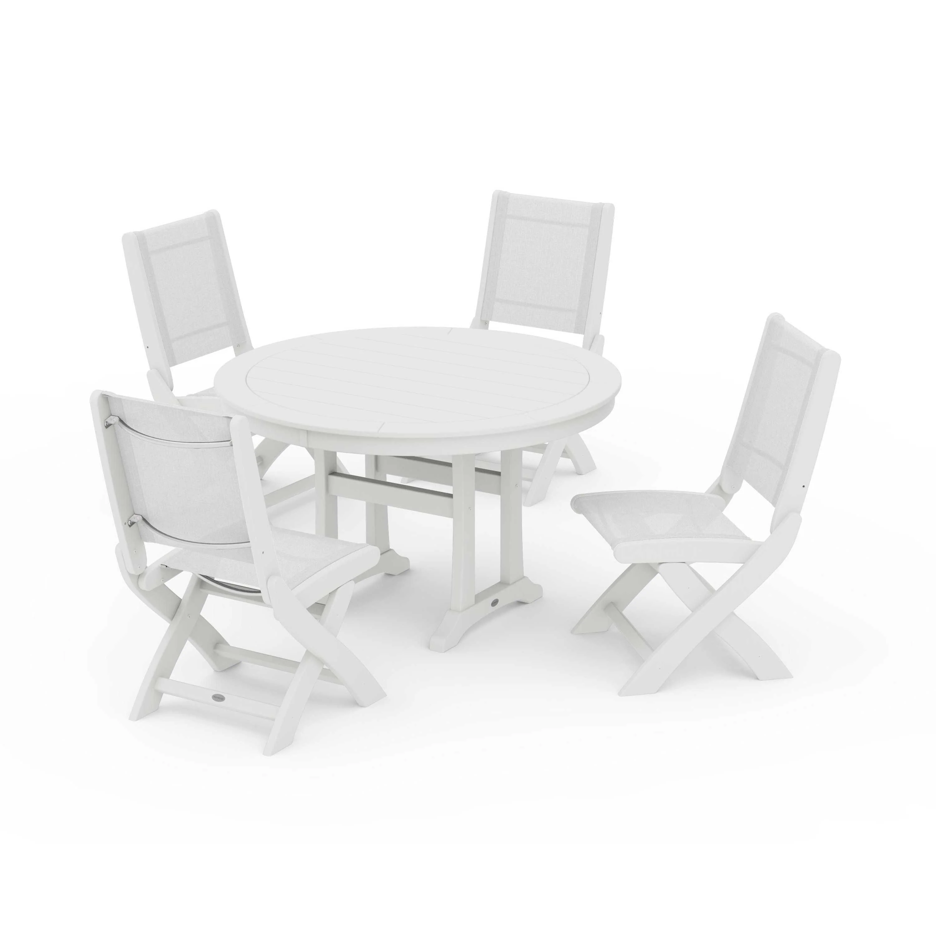 Coastal Folding Side Chair 5-Piece Round Dining Set With Trestle Legs - Image 67