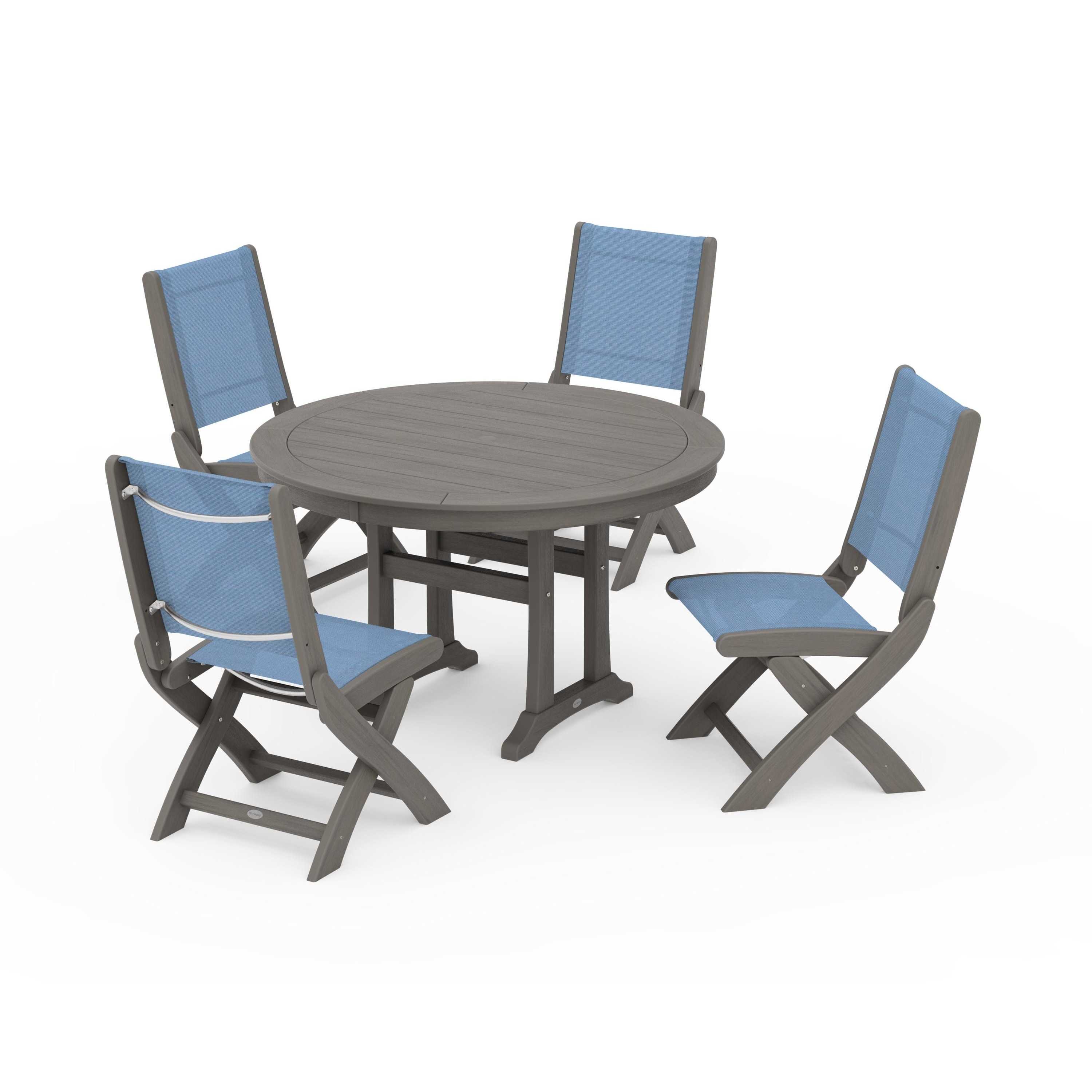 Coastal Folding Side Chair 5-Piece Round Dining Set With Trestle Legs - Image 7