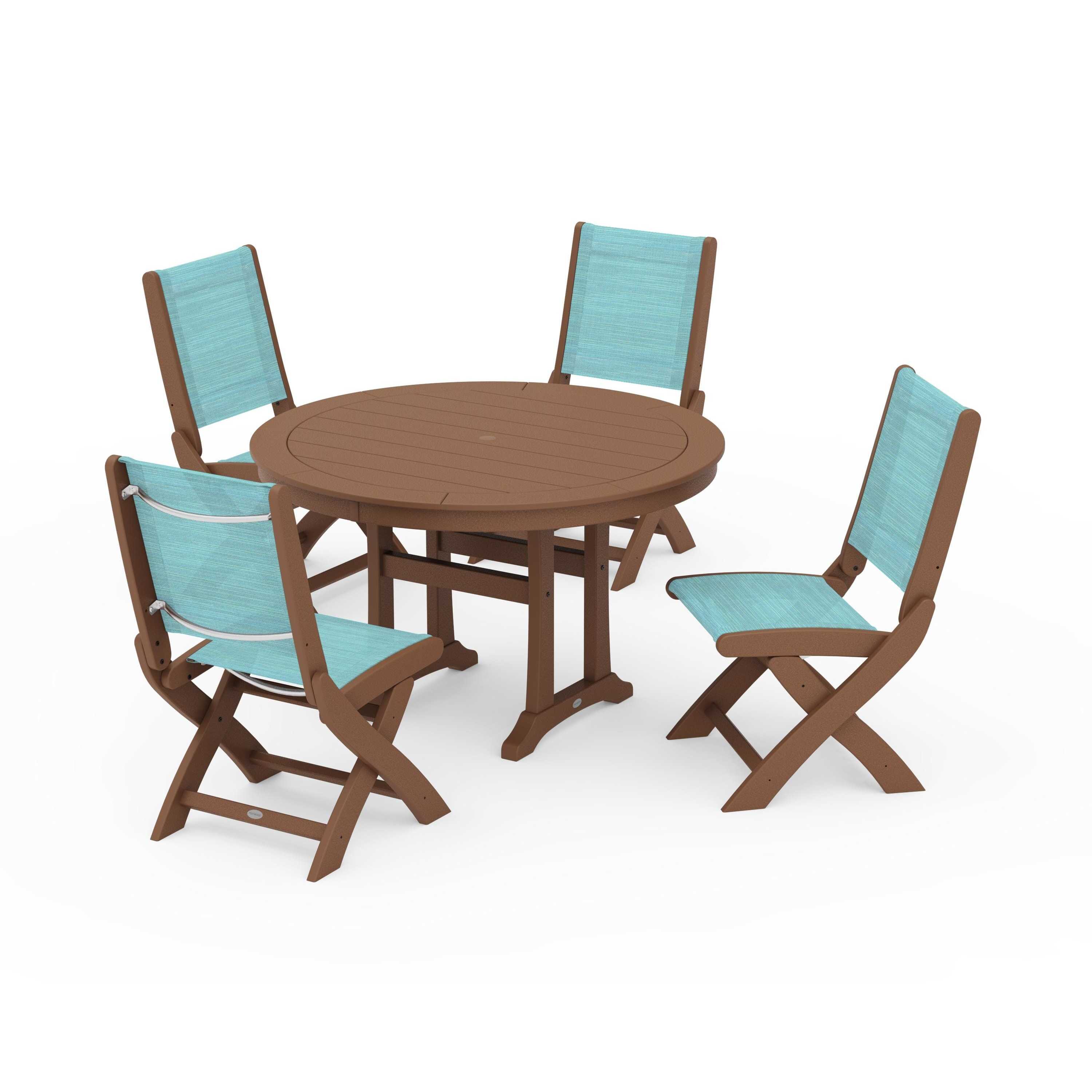 Coastal Folding Side Chair 5-Piece Round Dining Set With Trestle Legs - Image 70