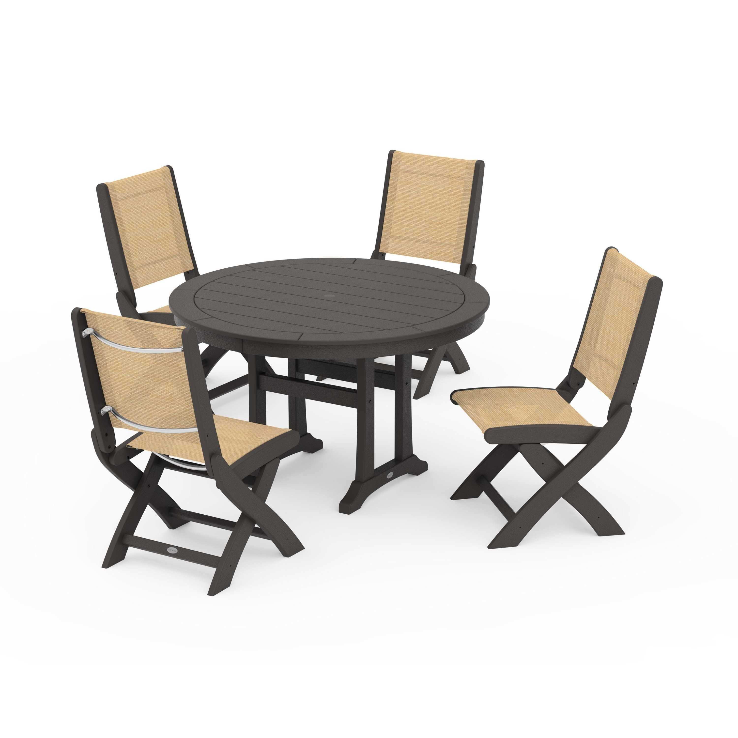 Coastal Folding Side Chair 5-Piece Round Dining Set With Trestle Legs - Image 72